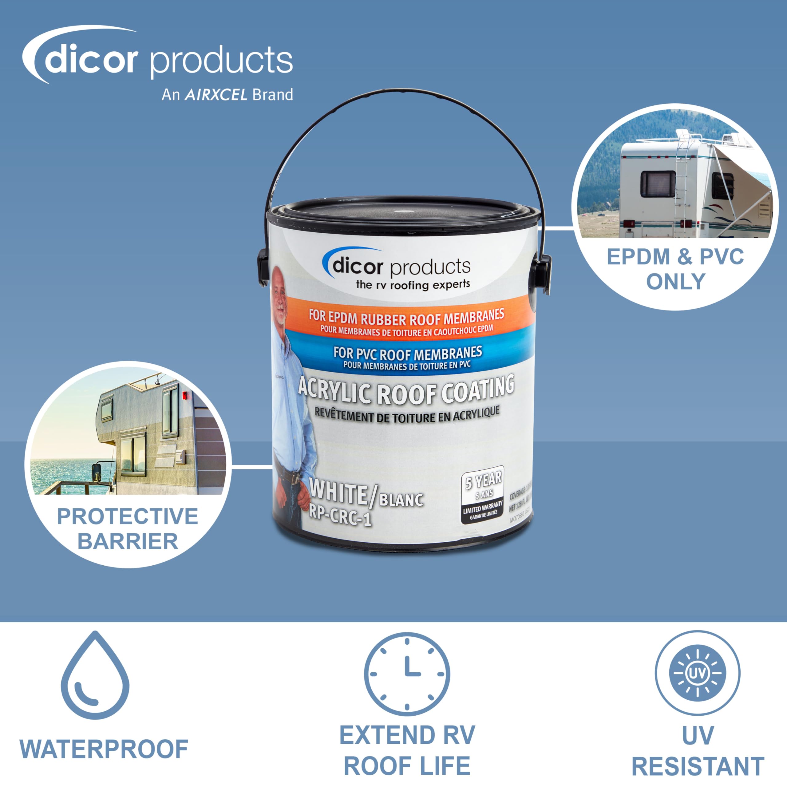 1 Gallon Dicor RP-CRC-1 EPDM Rubber Roof Acrylic Coating Part - White