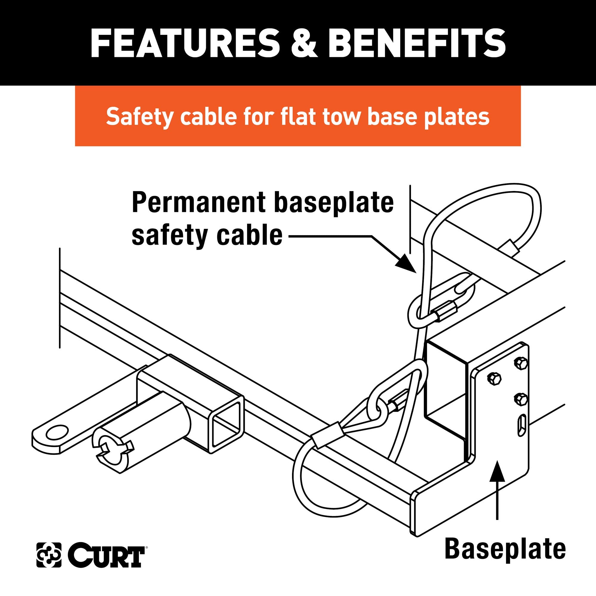 CURT 36 x 3/8-Inch Diameter Replacement Vinyl-Coated Tow Bar Base Plate Safety Cable, 7,500 Pounds