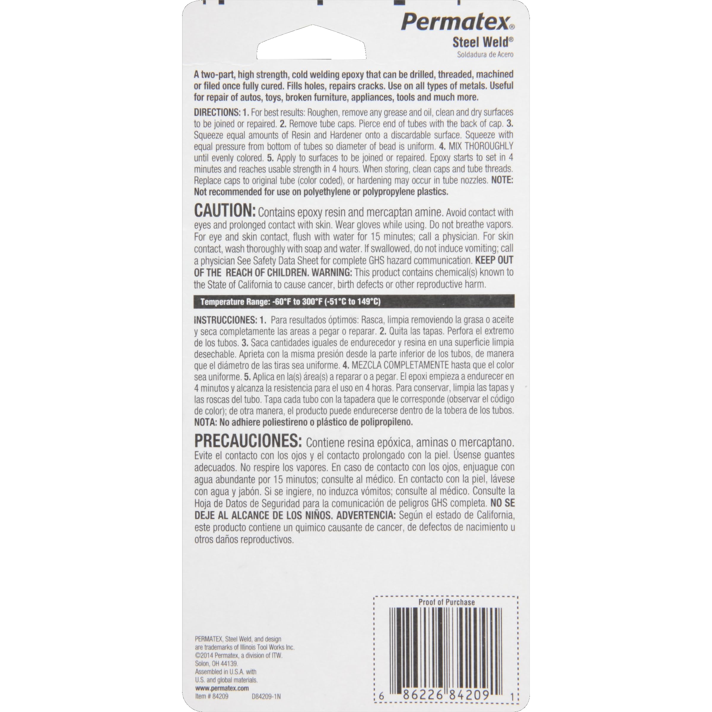 PermaPoxy 84209 Permatex Multi-Metal 4 Minute Epoxy, Two 1 oz. Tubes, Grey