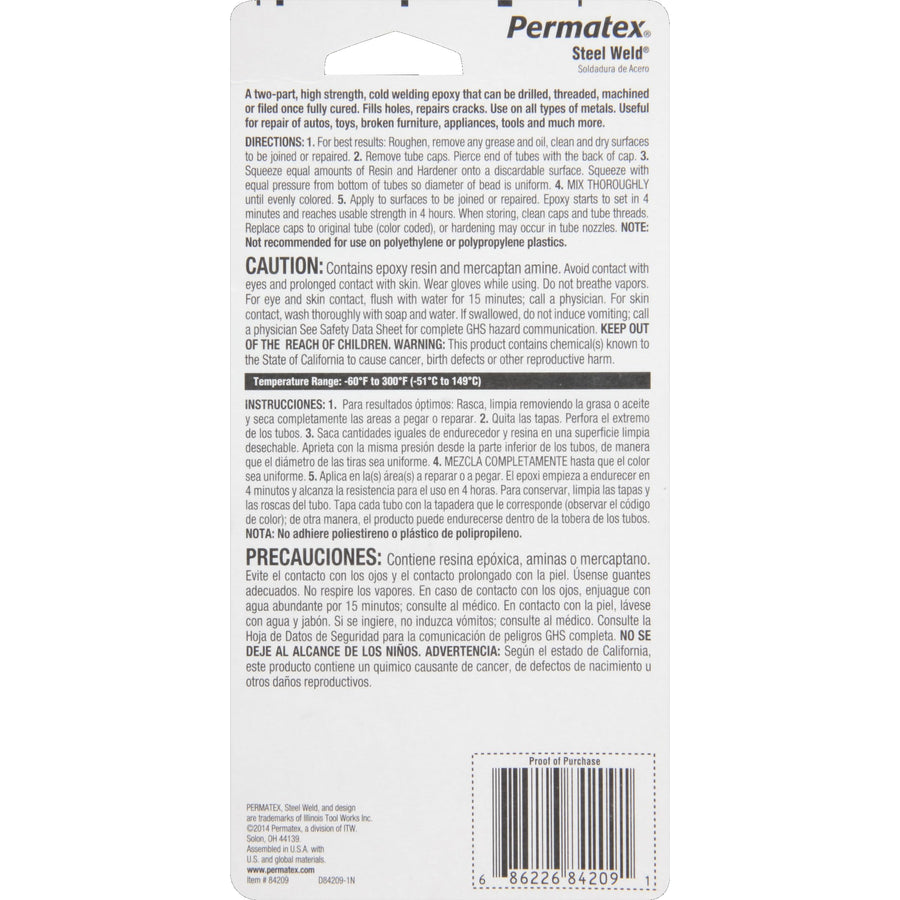 PermaPoxy 84209 Permatex Multi-Metal 4 Minute Epoxy, Two 1 oz. Tubes, Grey