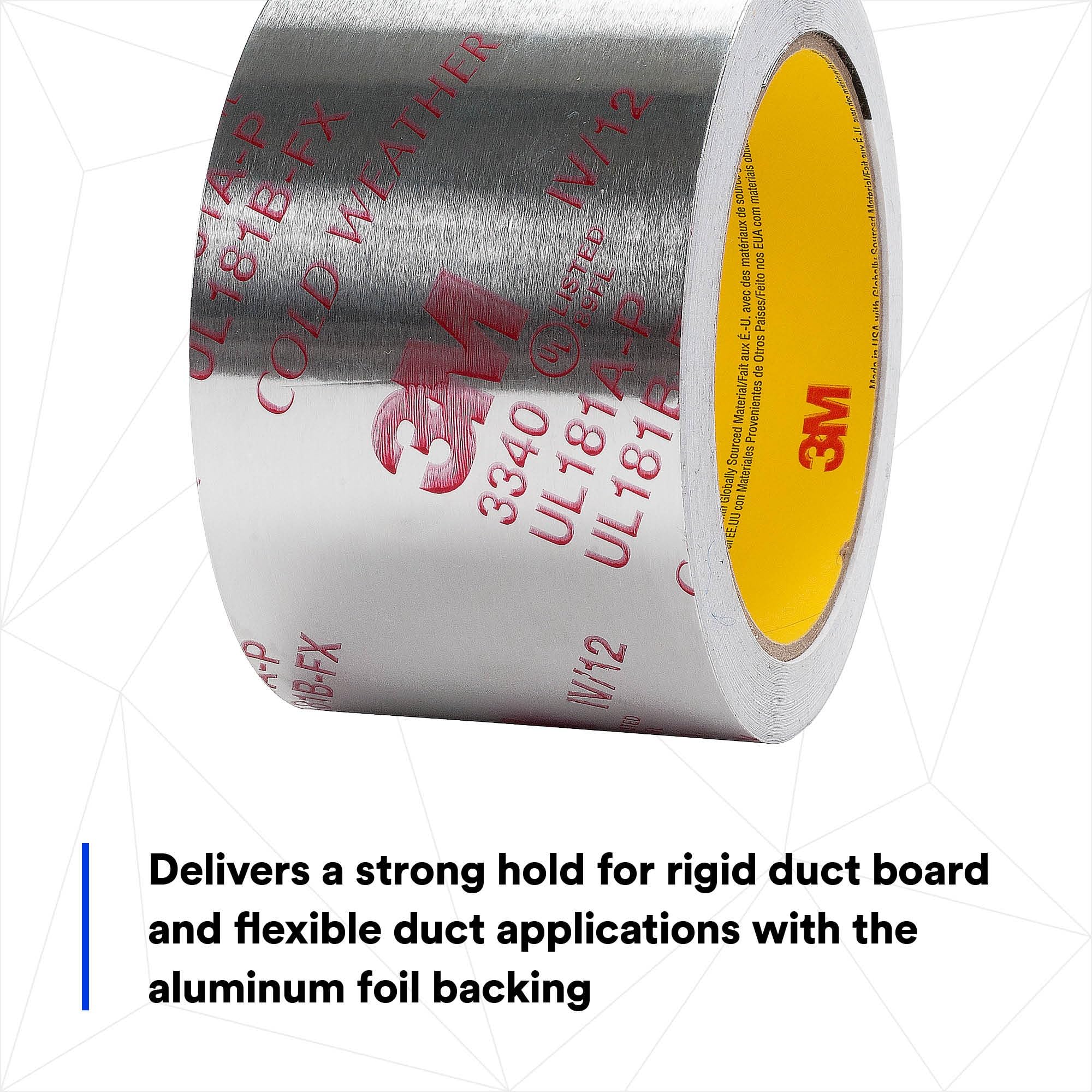 2.5" x 50 yd 3M Aluminum Foil Tape 3340, 4.0 mil, Silver, HVAC, Sealing and Patching Hot and Cold Air Ducts, Fiberglass Duct Board, Insulation, Metal Repair