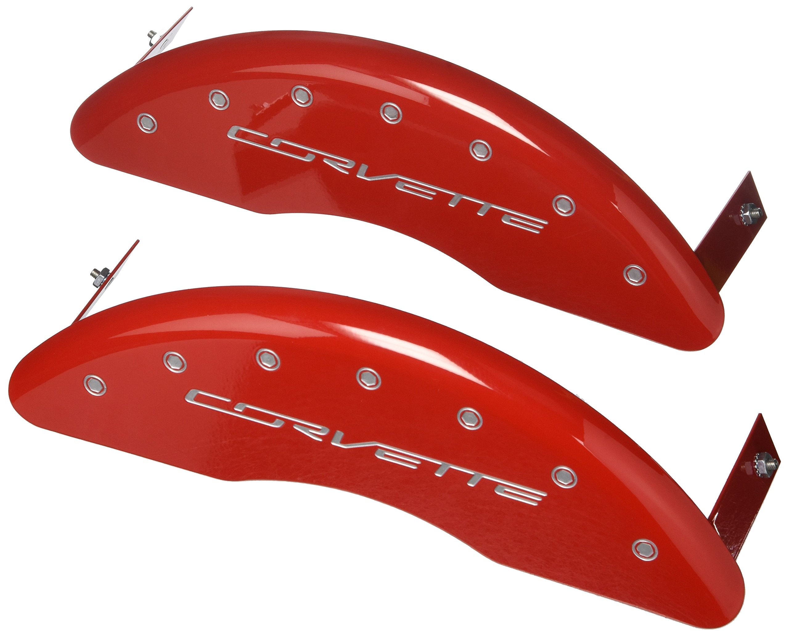 Brake Caliper Covers MGP - Compatible with 2014-2019 Chevy Corvette - Powder-Coated Finish, 4 PCS Front and Rear (Red - Corvette C/7 Engraving)