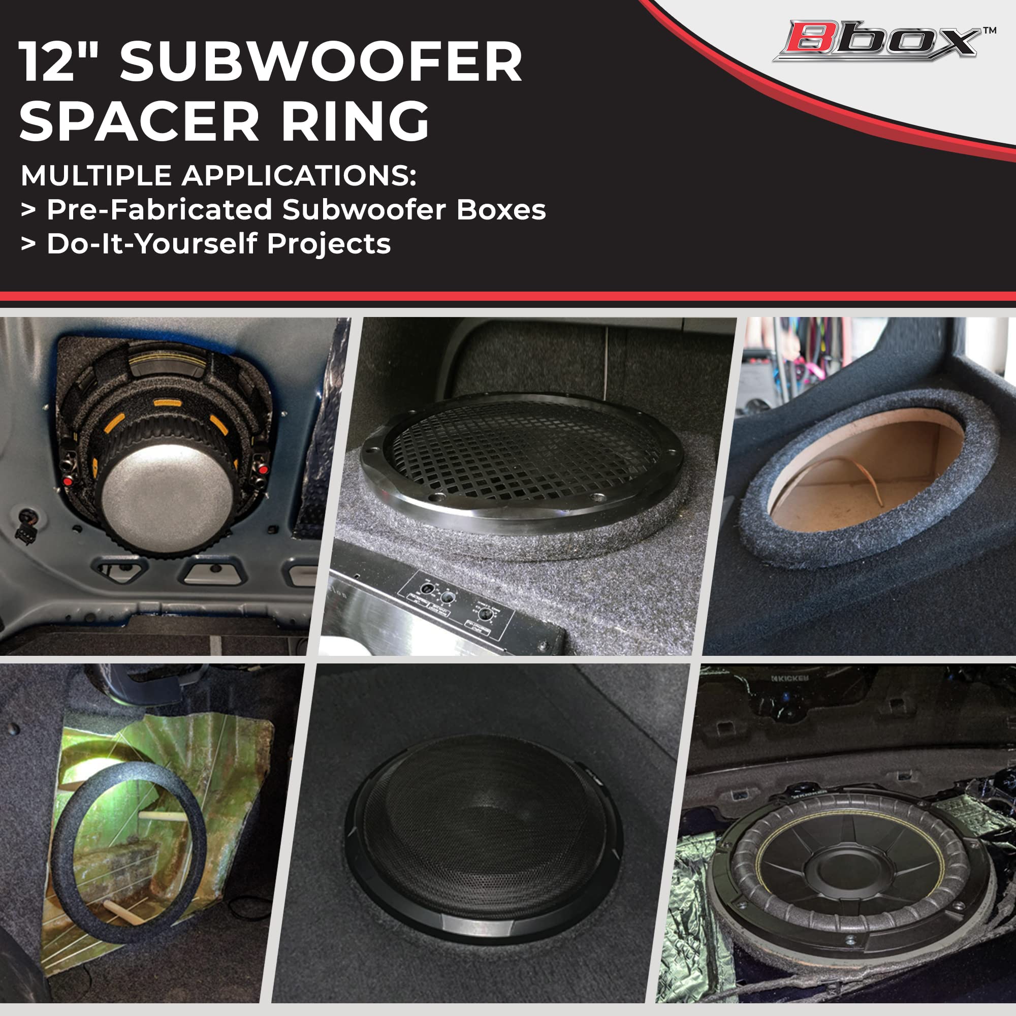 Atrend MDF Constructed Universal Spacer for 12 Inch Speaker or Sub - Adds 3/4" To Depth - Premium Subwoofer Spacer Improves Sound, Audio Quality & Bass - Multiple Usage - Charcoal