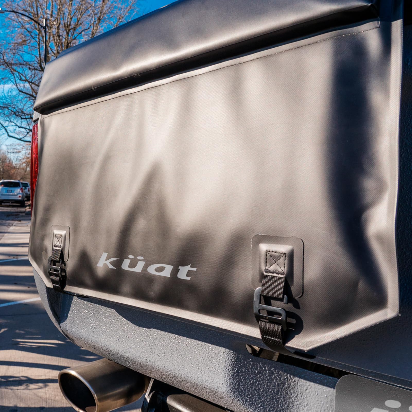 KUAT 25" HUK Straight Durable Soft-Touch TPU Padded Pickup Truck Tailgate Bike Hauling Transportation Easy-Access Protective Pad w/Nylon Straps, Metal G-Hook Buckles & Roll-Up Window, Black
