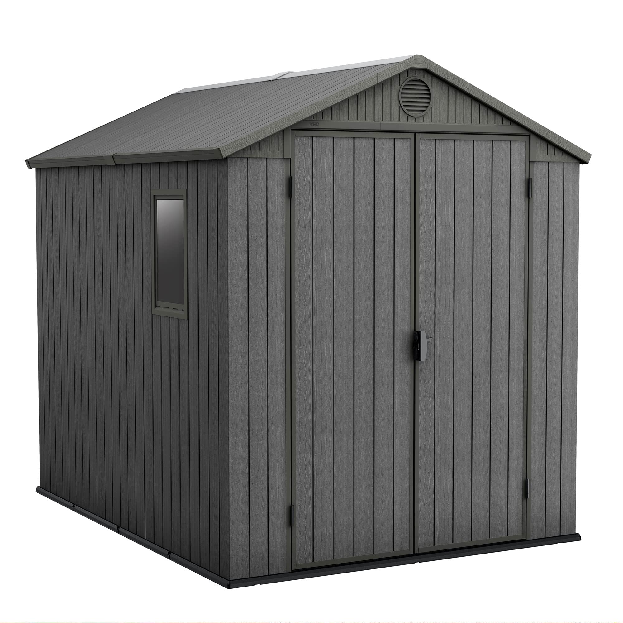 Keter Outdoor Tool Storage Shed, for House, Patio & Yard, Darwin, 6 x 8 Ft, Graphite Gray - Portable and Lockable Resin Utility Organizer for Backyard, Pool, Garden or Lawn Organization