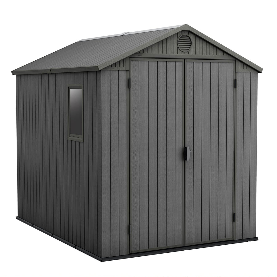Keter Outdoor Tool Storage Shed, for House, Patio & Yard, Darwin, 6 x 8 Ft, Graphite Gray - Portable and Lockable Resin Utility Organizer for Backyard, Pool, Garden or Lawn Organization