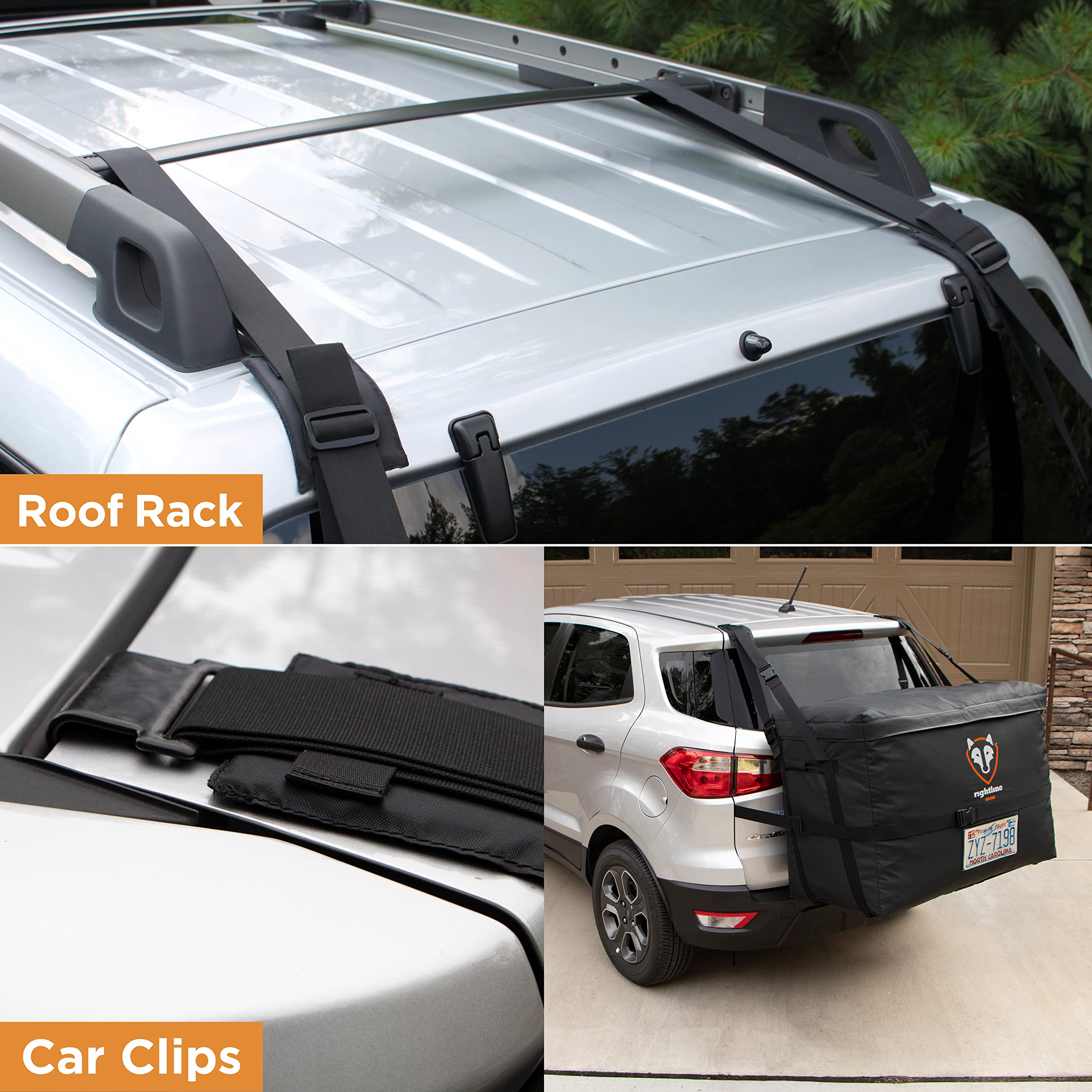 Rightline Gear Rear Waterproof Car Cargo Carrier Bag, Attaches With Or Without Roof Rack, 13 Cubic Feet, Black