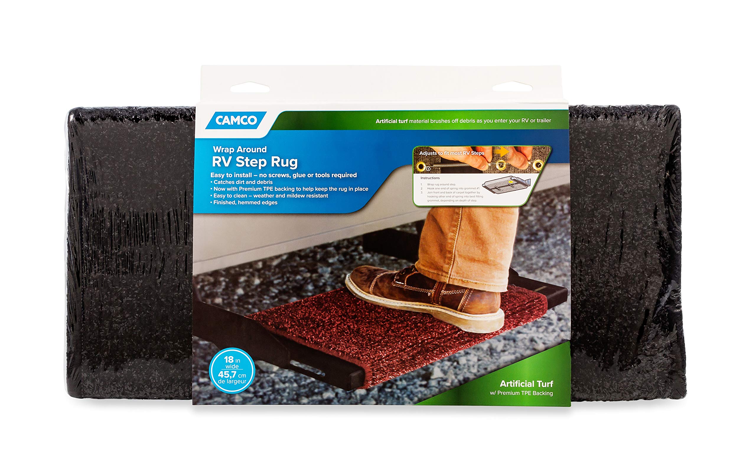 Black Camco Premium Wrap Around RV Step Rug (Turf Material (17.5" x 18"))
