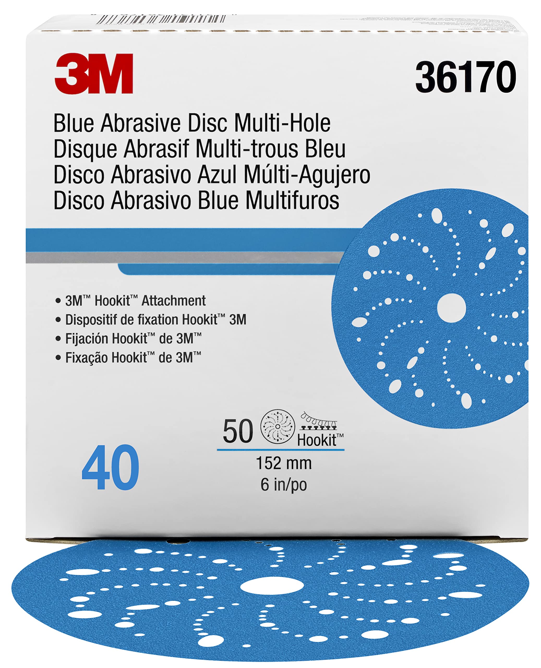 3M Hookit AMAPR Blue Abrasive Disc Multi-Hole, 36170, 6 in, 40 Grade, 50 Discs per Carton
