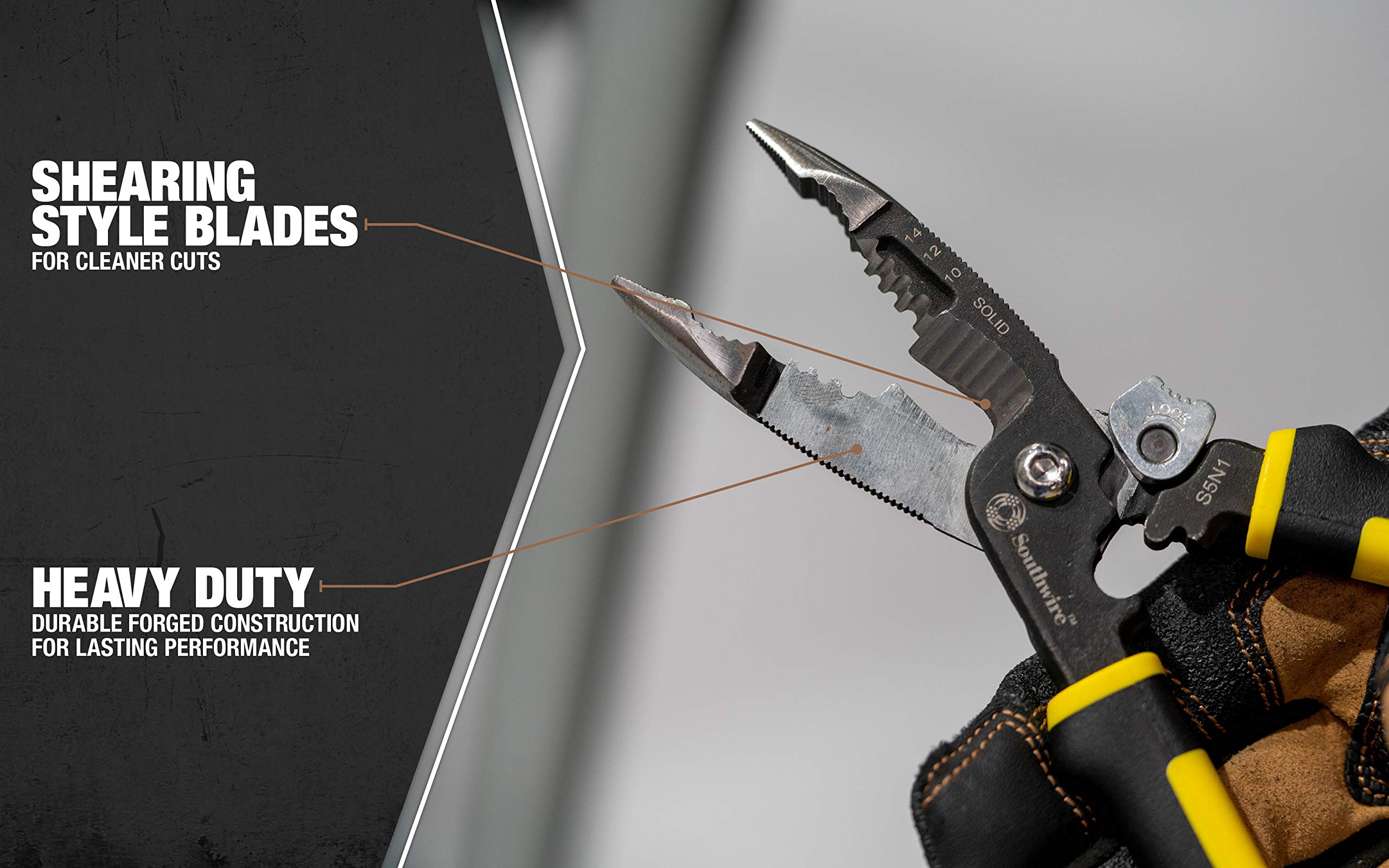 Southwire S5N1 58993940 5-in-1 Long Nose Multi-Tool Pliers; Black/Yellow