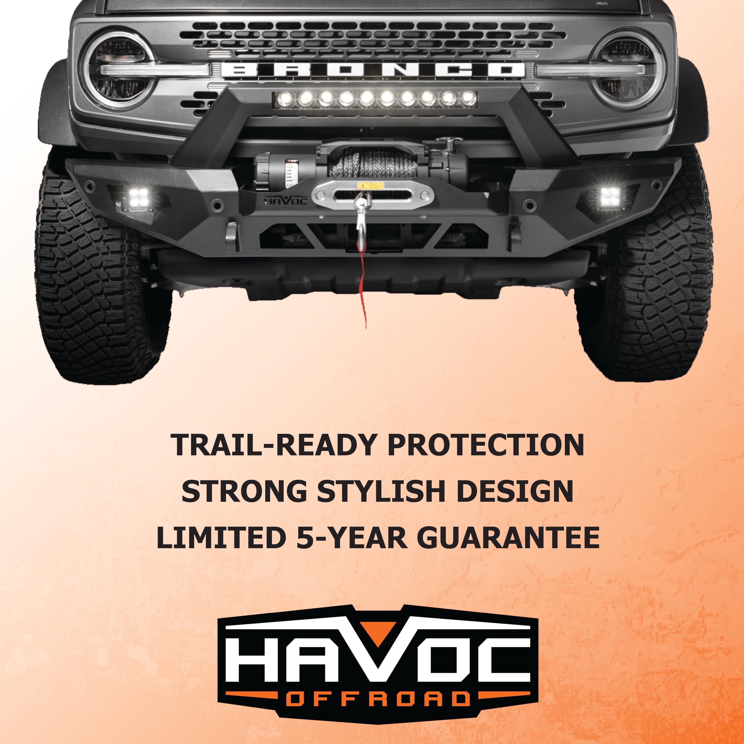Steel Bender HAVOC OFFROAD Front Bumper for Ford Bronco | Winch Ready, Stinger, Integrated Lift Points, Black | HFB-02-003 | 2021-2025 Ford Bronco (Will not fit Sport Model)