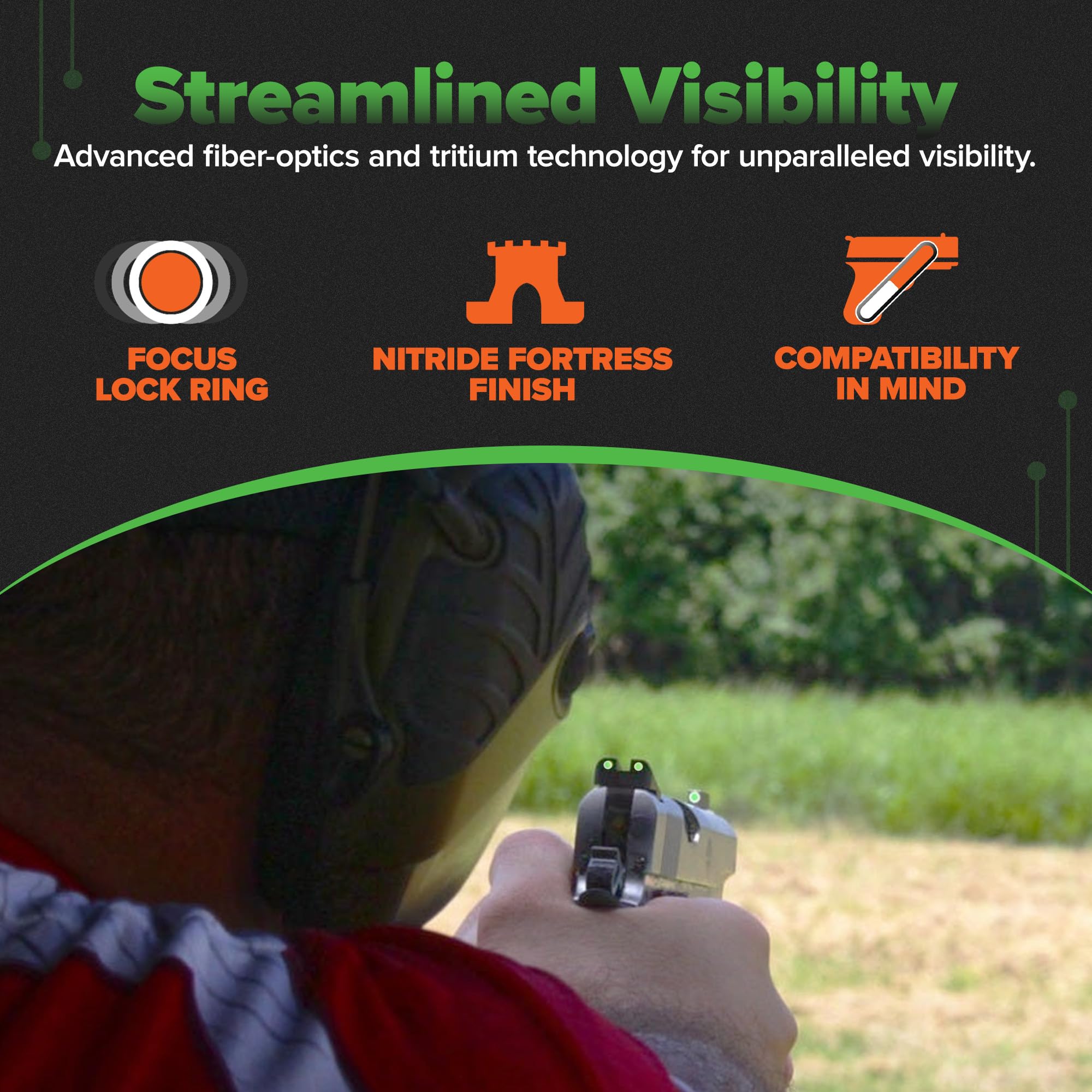 TruGlo Compact Pro Tritium Brite-Site Night Sight High Set Hunting, Tactical, Military Handgun Sight Compatible with Glock 20, 21, 29, 30, 31, and 32