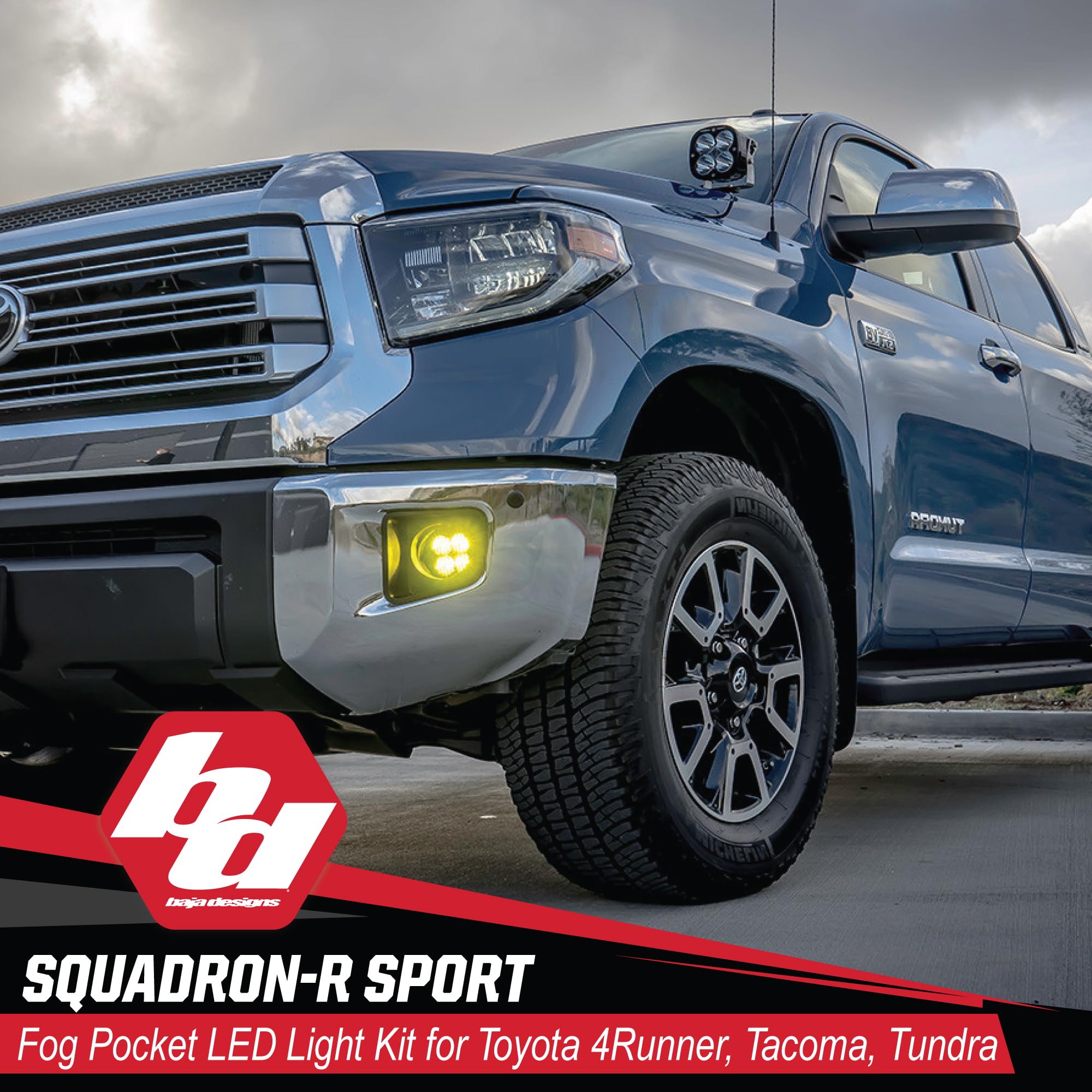 Baja Designs Sport Squadron-R LED Fog Light Kit for Toyota Tacoma 2012-24, Tundra 2014-24, 4Runner 2010-24, Set of 2 LED Lights (Wide Cornering Lens, Amber)