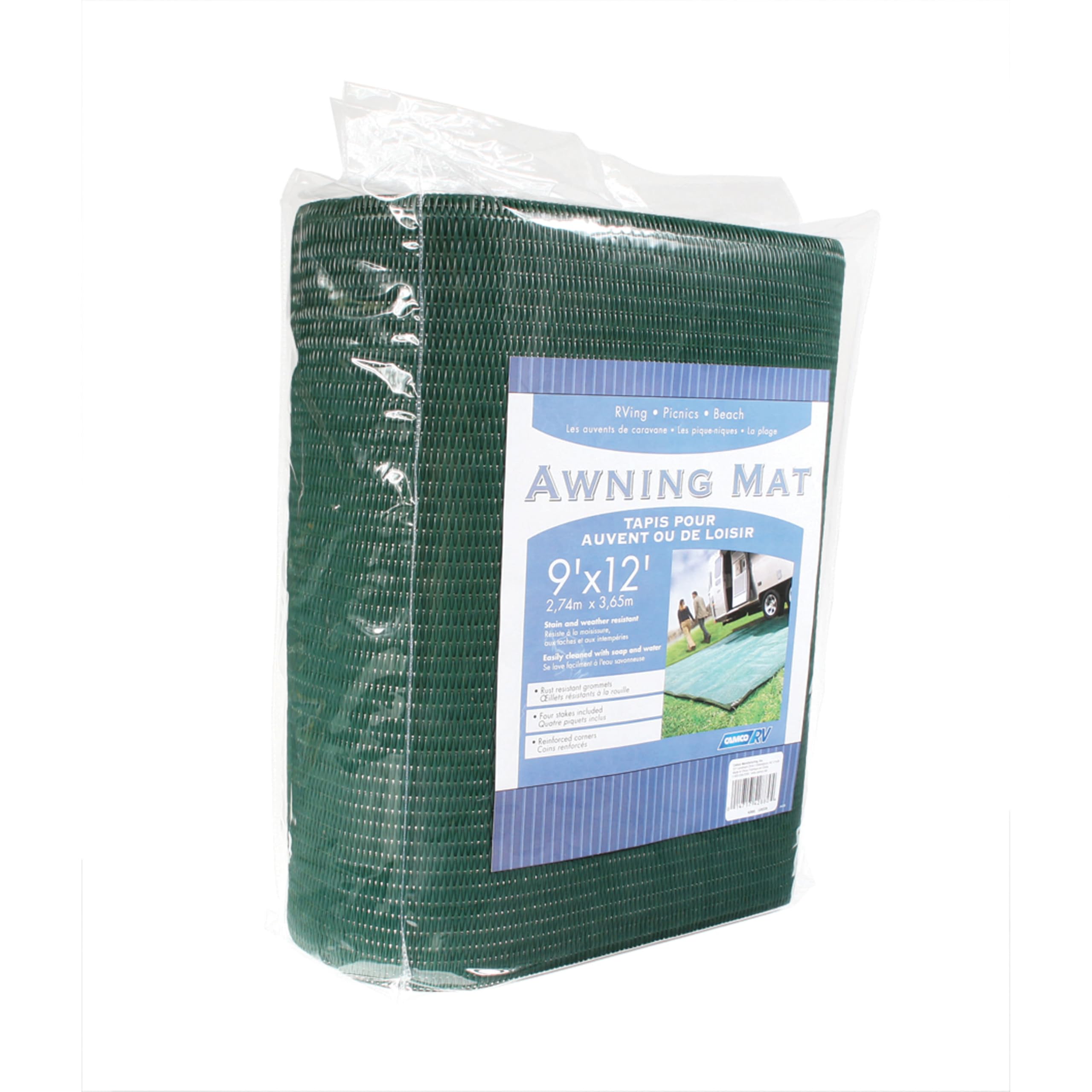 Camco Reversible Durable RV Camper Awning Mat - Keeps Dirt from Being Tracked - Perfect for Campsites, Beaches, Picnics 9' X 12'- Green (42820)
