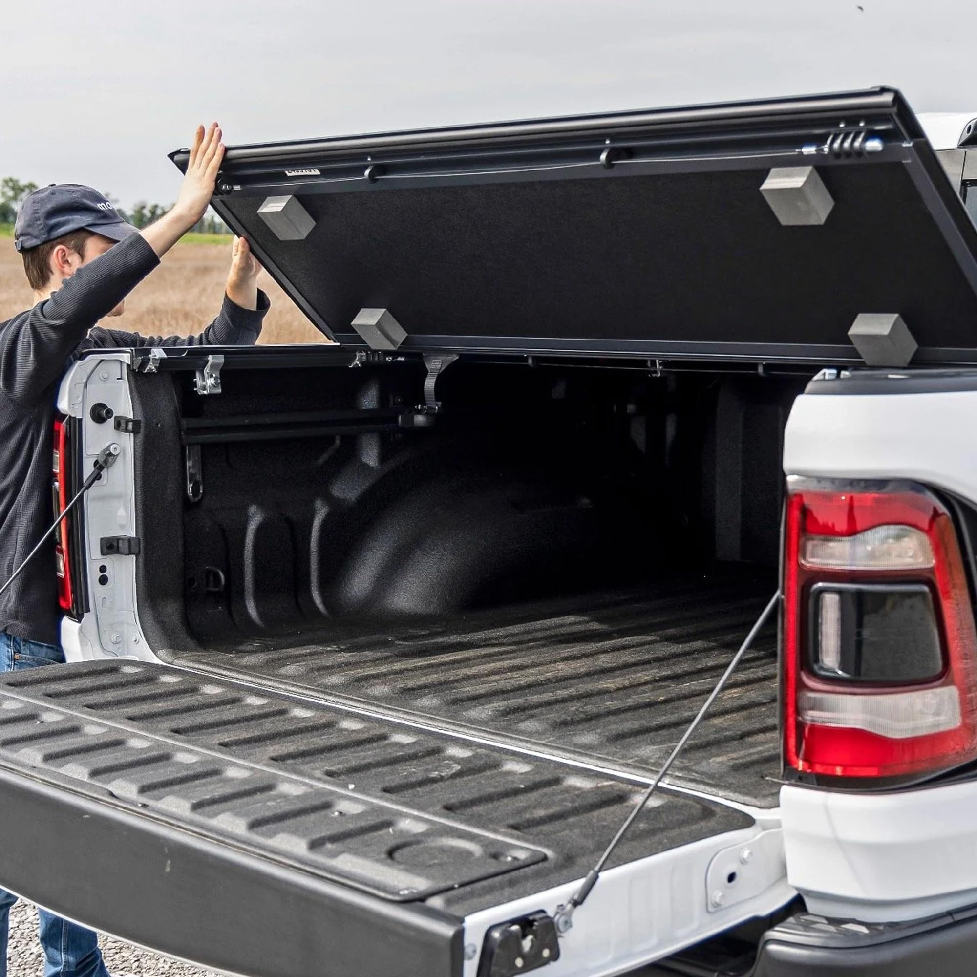 Rough Country Tonneau Cover Hard Tri-Fold for RAM 1500 (2019-2026) - Low-Profile Aluminum Truck Bed Cover, Fits 6'4 Bed (76.3") w/o Rambox