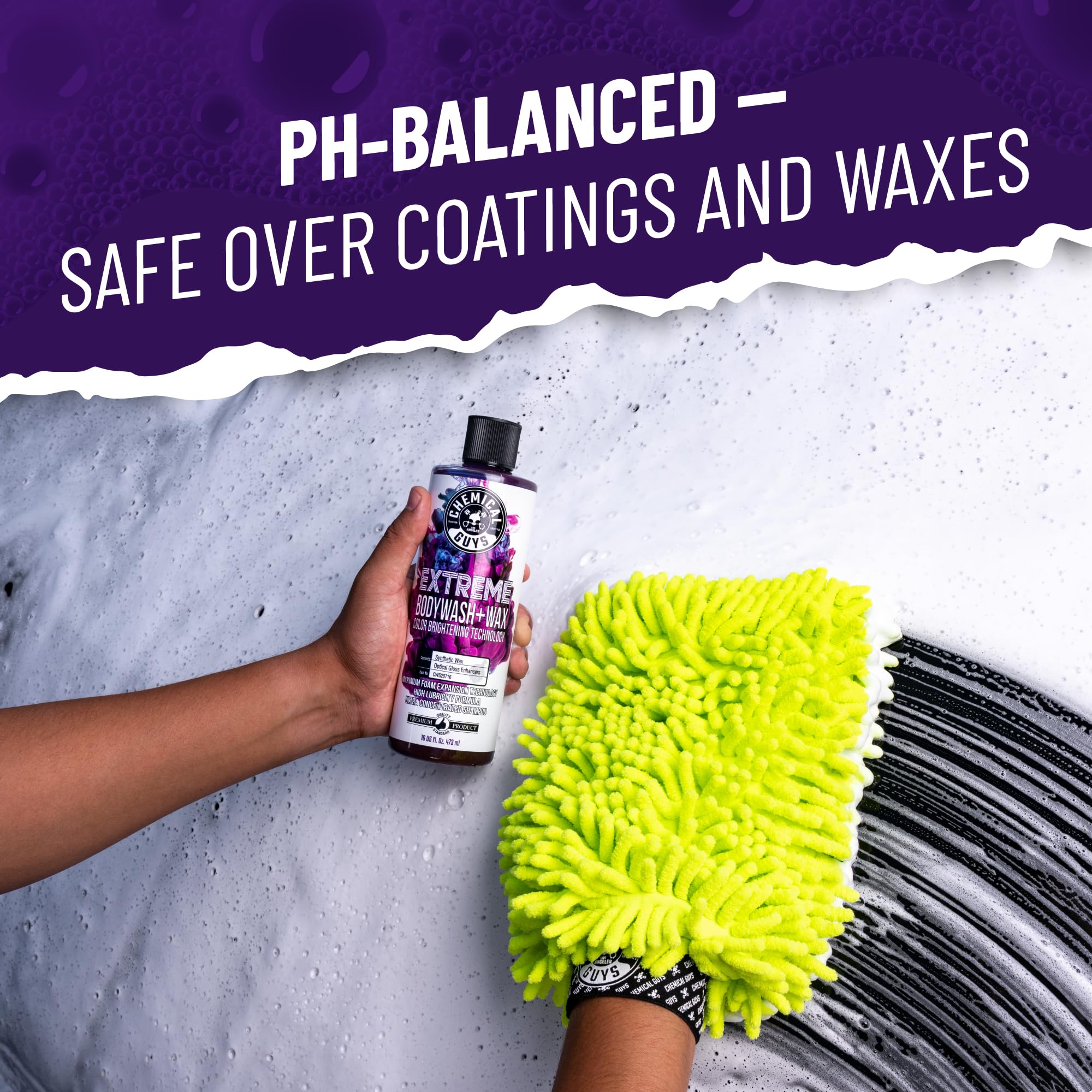 Chemical Guys Foaming Car Wash Soap Extreme Bodywash & Wax - Soap for Foam Cannons, Foam Guns, or Bucket Washes for Cars, Trucks, Motorcycles, RVs, and More, Grape Scent - 16 oz