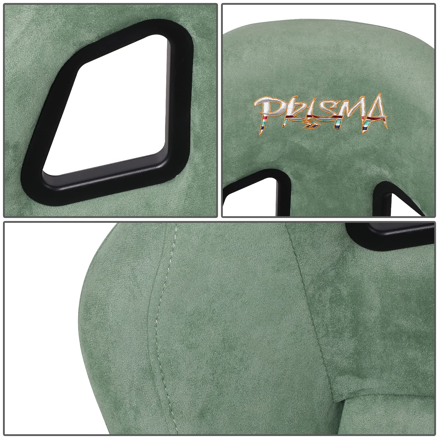 NRG Innovations Universal NRG-FRP-303OL-PRISMA Fixed Back Bucket Racing Seat for 5-Point Harnesses, Size M, Olive Alcantara Material, 22" W X 34" H X 16" D