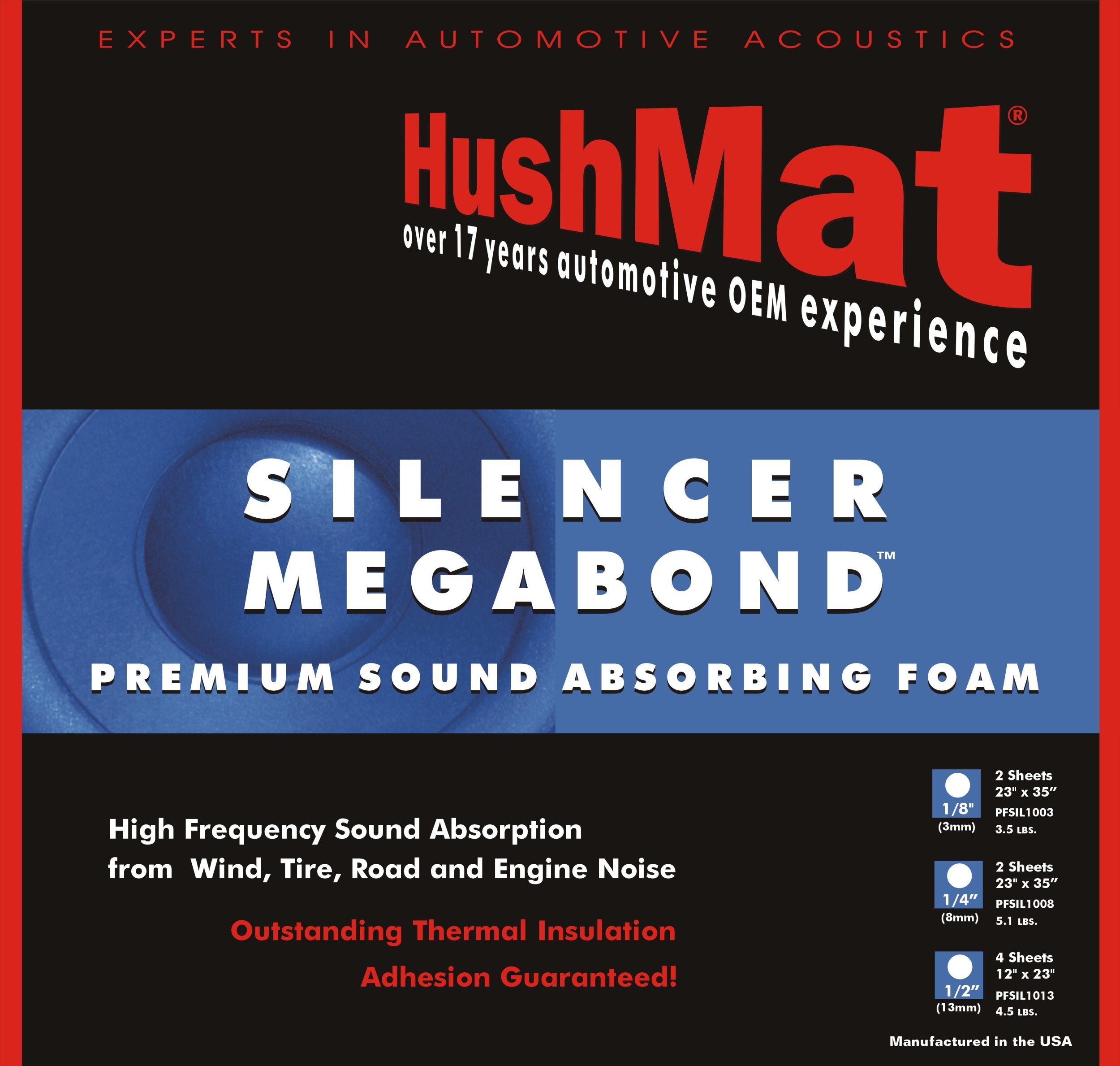 Silencer Megabond HushMat 1/8" Thick Sound Deadening & Thermal Insulation Foam - 11.5 Sq Ft.