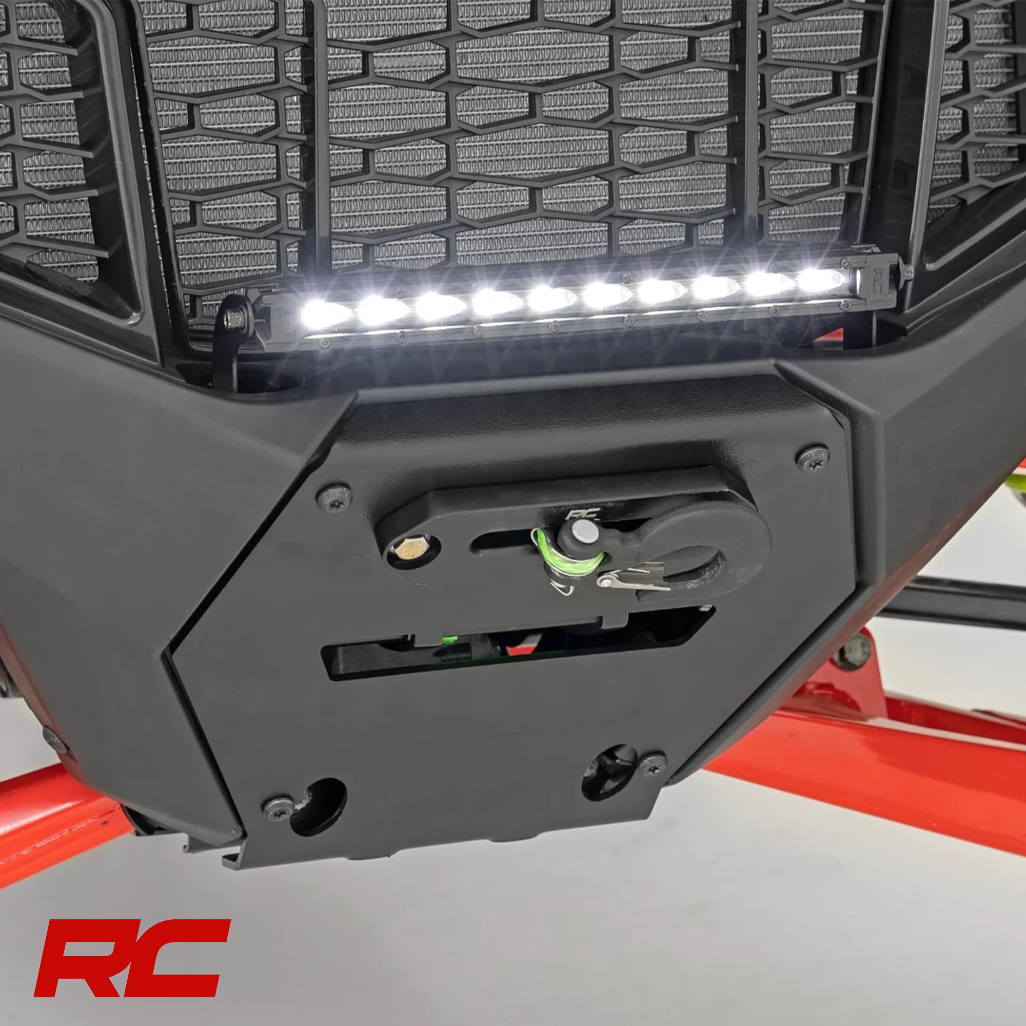 Rough Country Winch Mount for Polaris RZR Pro R - Bolt-on Mounting Plate for 3,500-5,000 LB Winches, 10" Slimline LED Light