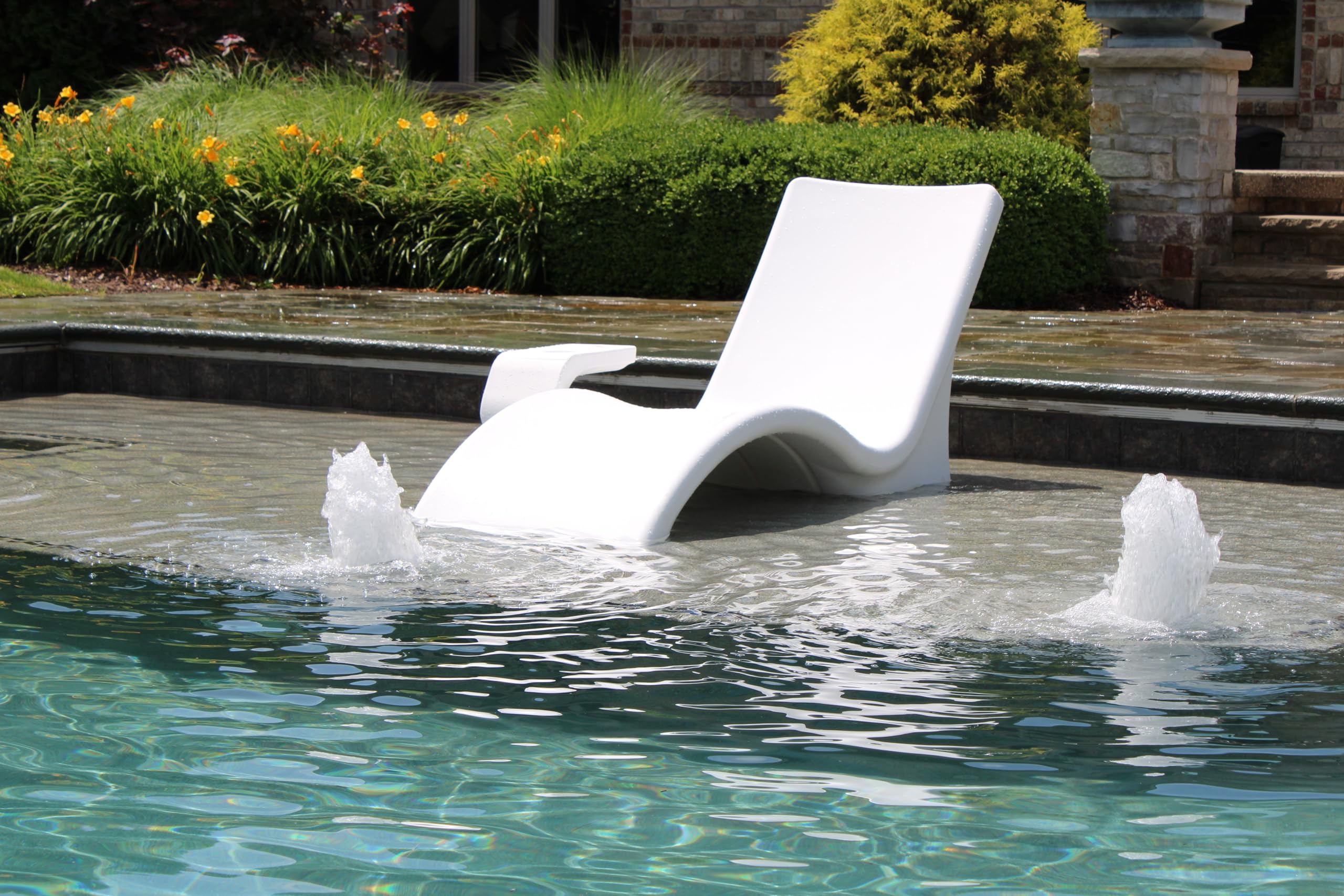 2 Lounge Chairs Global Pool Products with Connecting Table - Outdoor Chaise Lounge - Patio Lounge Chair with Table for All Pool Types - White