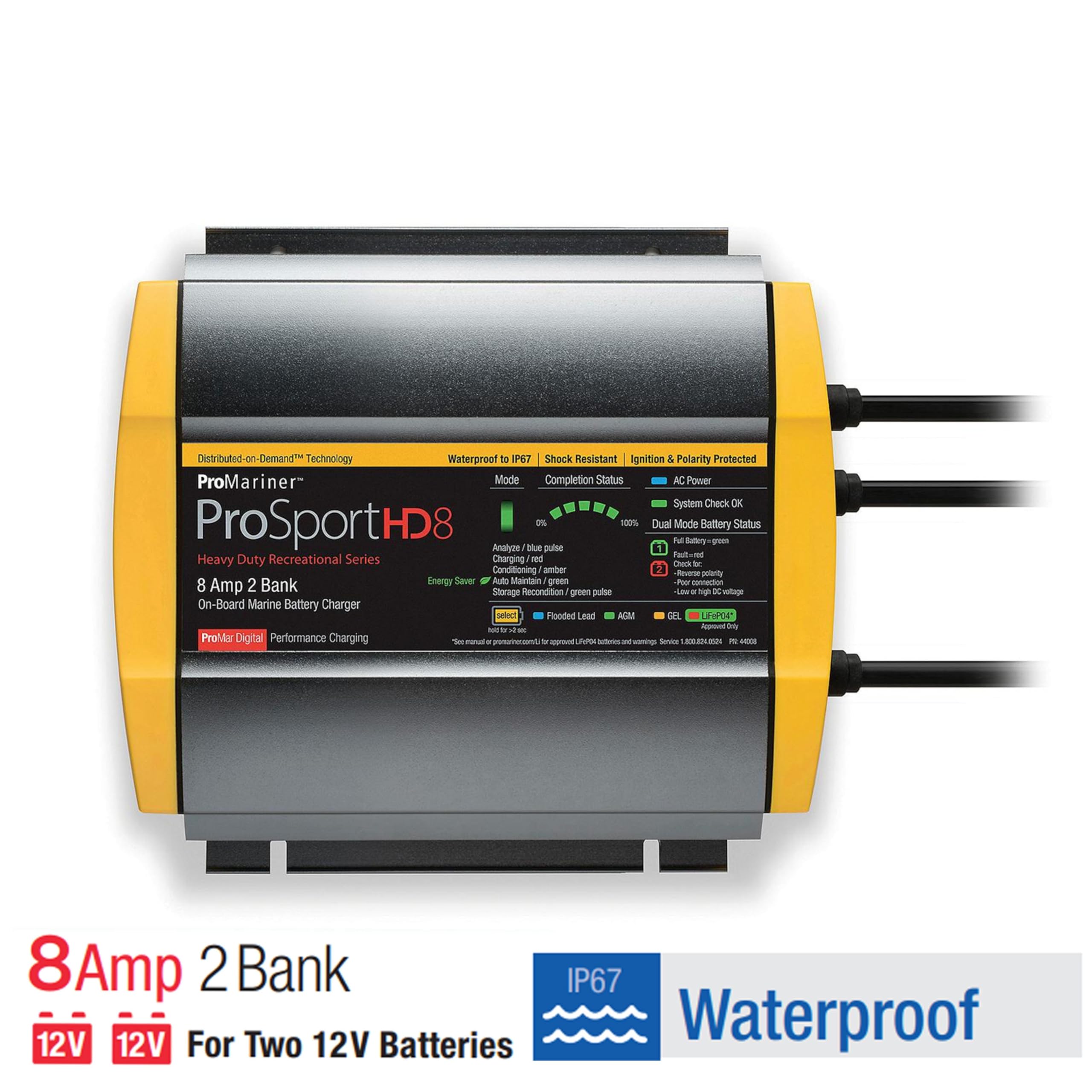 ProSport HD Waterproof Marine Battery Charger ProMariner, 8 Amp, 2 Bank