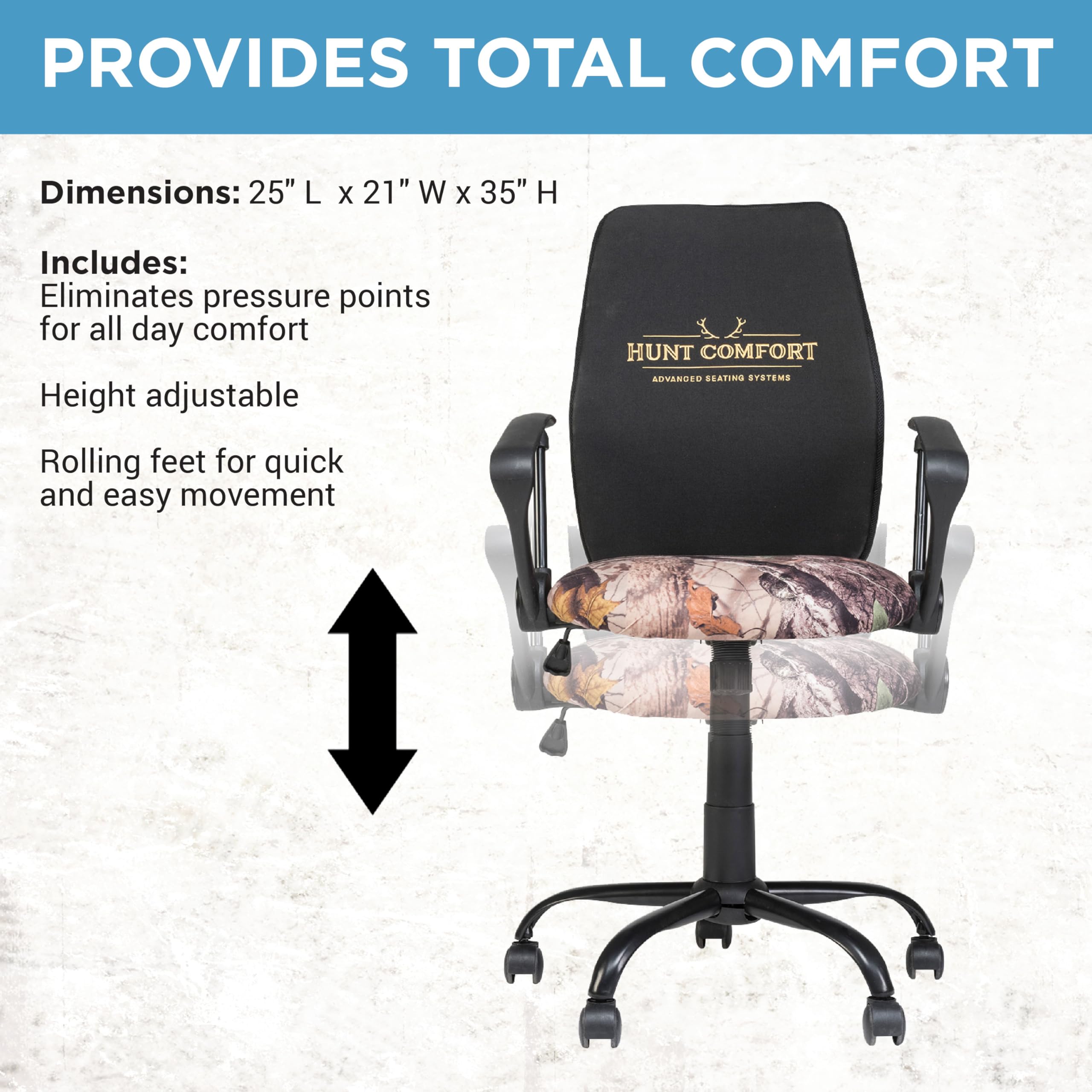 Hunt Comfort 360 Degree GelCore Versatile Hunting Blind Seat and Office Chair Support with Threaded Height Adjustment, Black/Printed (HCDC20)