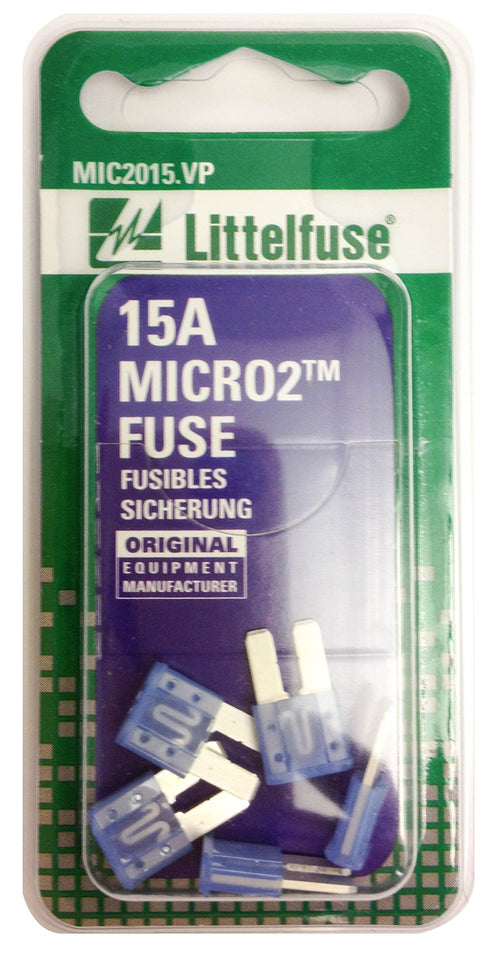 MICRO2 Blue Littelfuse 32V 15 Amp Blade Fuse, (Pack of 5)