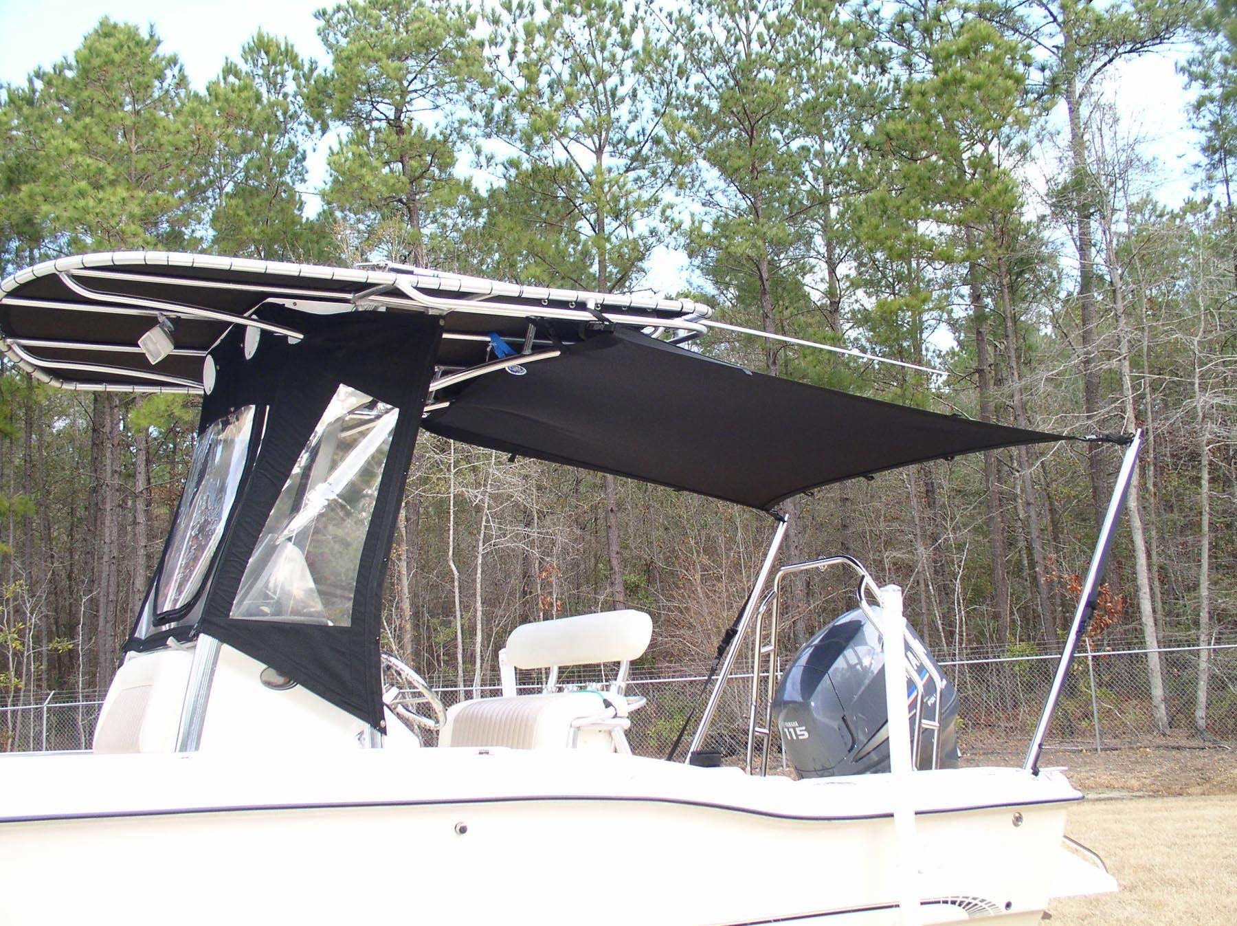Black T-Top Boat Shade Kit (4'L x 60"W) – Outer UV reflective coating for a 98% effective UV block – Secure fit-speed tested up to 30 knots – Resilient, elastic, breathable fabric – 2020108695
