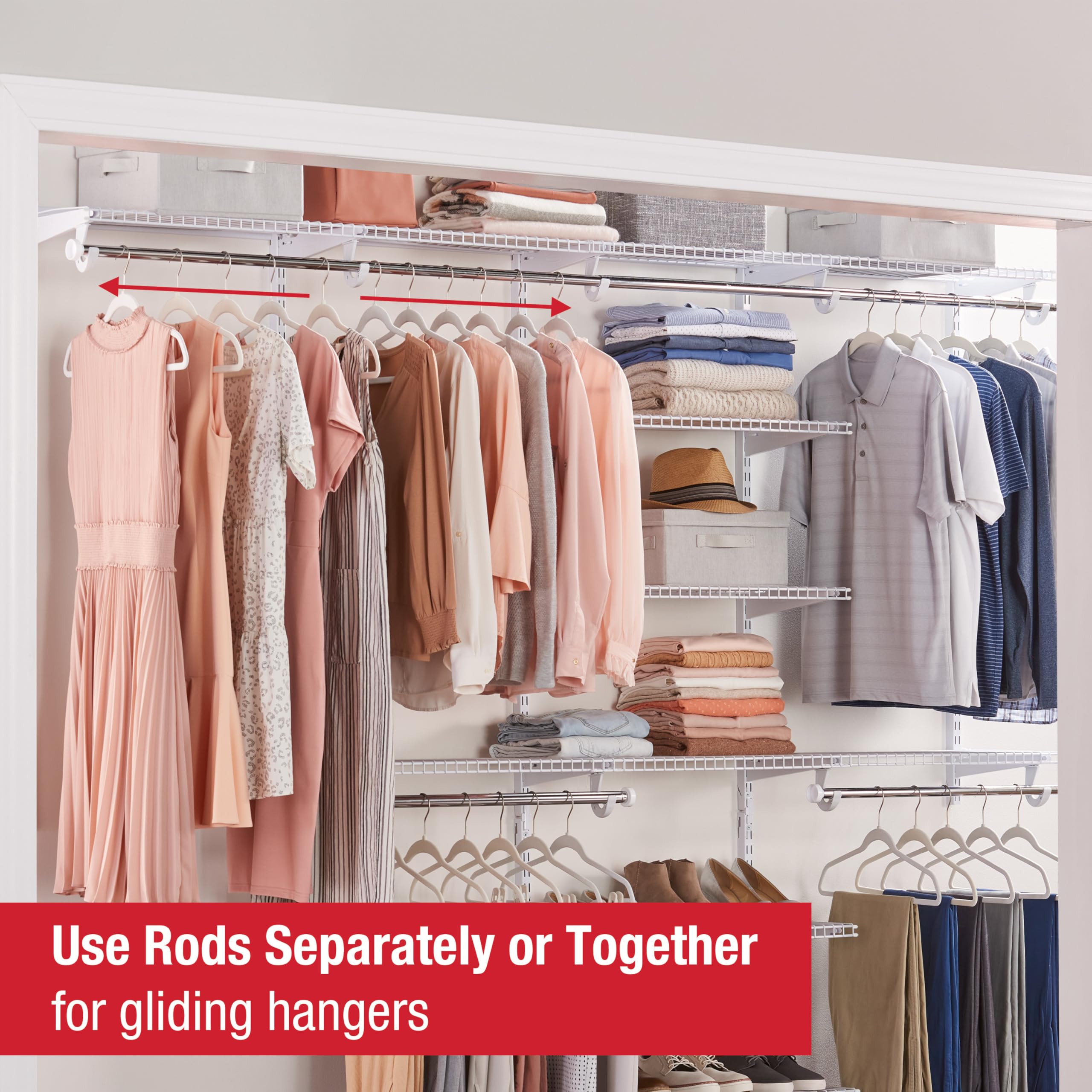 Rubbermaid Configurations Custom Closet Kit Adjustable Metal Wire Shelving 4-8 Ft. White Finish Expandable Organization System Hardware Included for Home Closet/Pantry/Laundry/Mudroom
