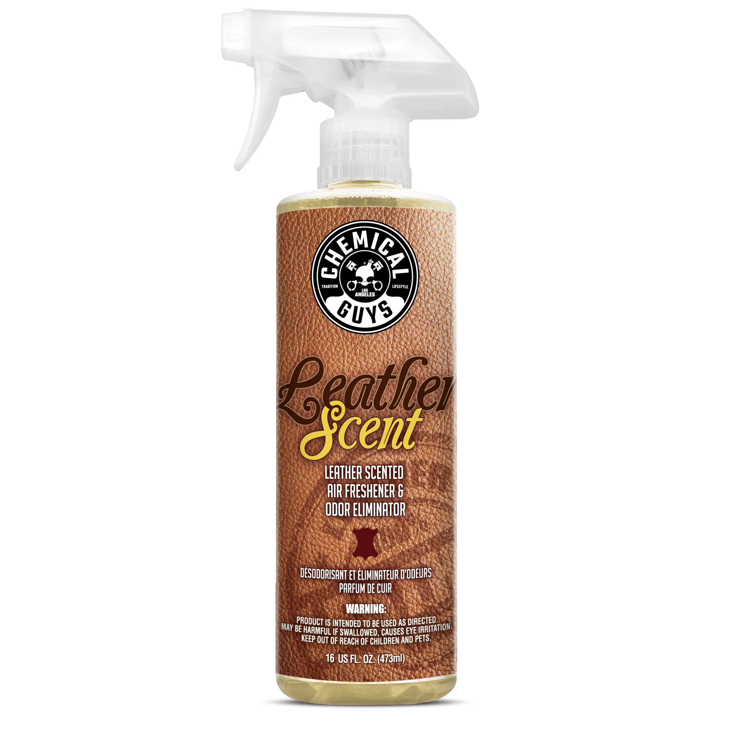 Leather Scent Chemical Guys Premium Air Freshener & Odor Eliminator – Car Air Freshener Leather Scent– Eliminates Odors and Refreshes Cars, Trucks, SUVs and RVs, 16 oz