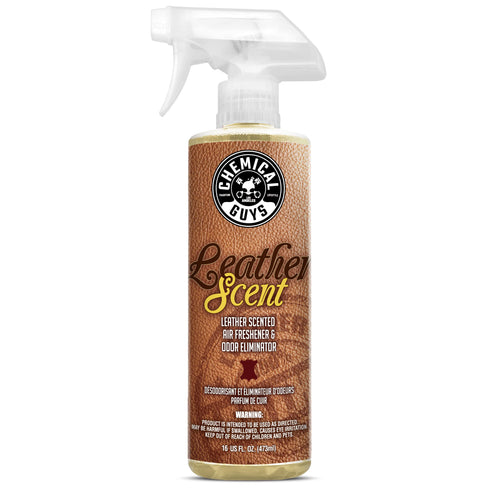 Leather Scent Chemical Guys Premium Air Freshener & Odor Eliminator – Car Air Freshener Leather Scent– Eliminates Odors and Refreshes Cars, Trucks, SUVs and RVs, 16 oz