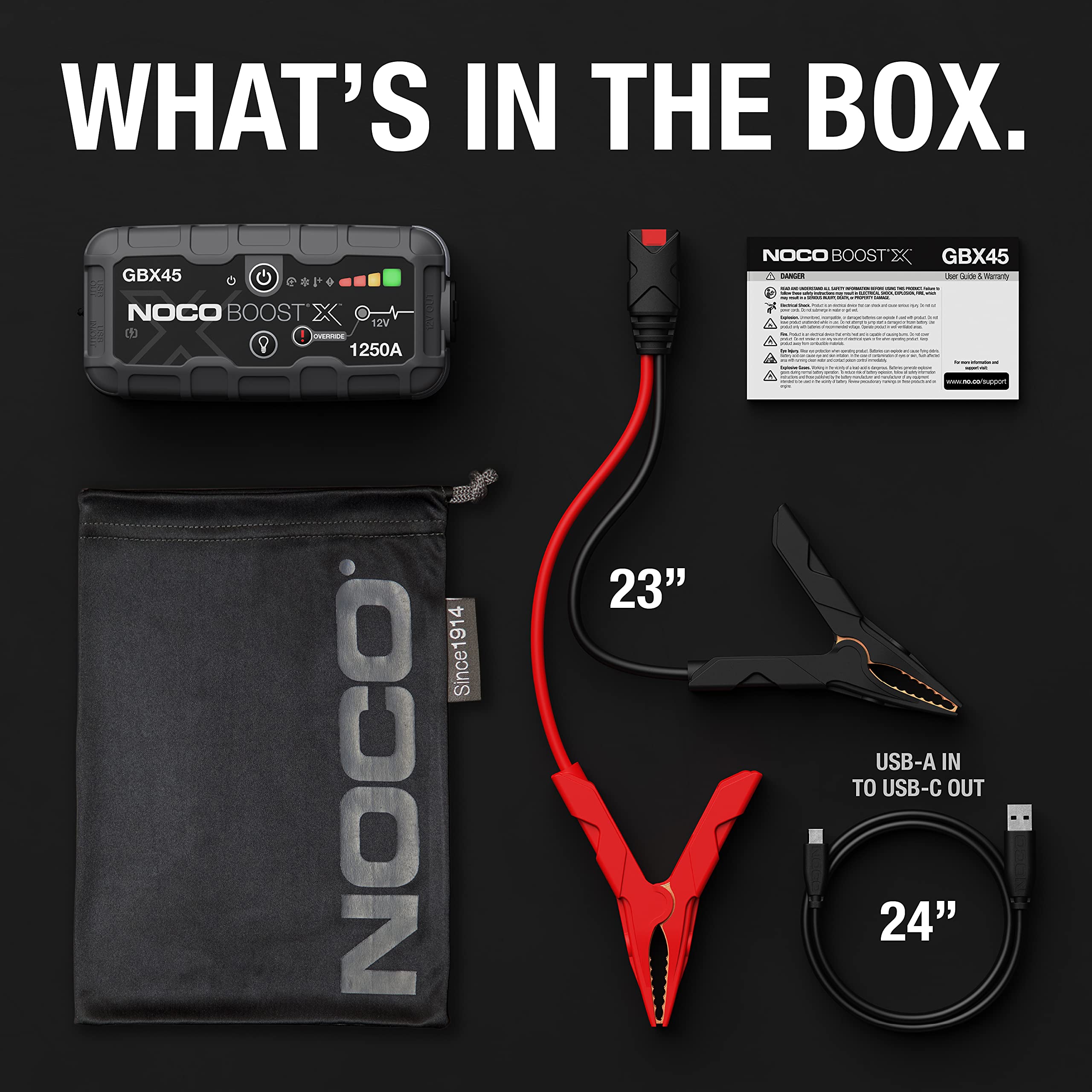NOCO Boost GBX45 X: 1250A UltraSafe Jump Starter – 12V Lithium Battery Booster Pack, Portable Jump Box, Power Bank & Jumper Cables - for 6.5L Gas and 4.0L Diesel Engines