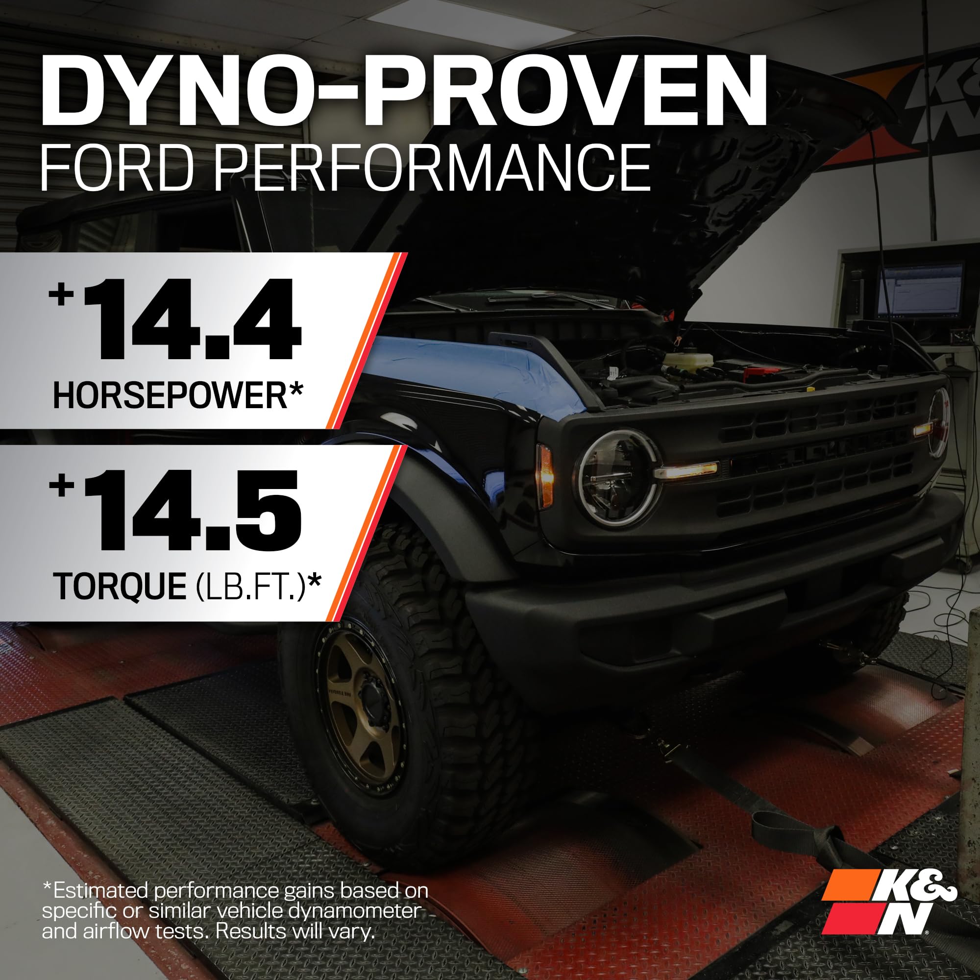 Cold Air Intake System K&N: Dry-Flow Air Filter, Increase Performance & Towing: Compatible with 2021-2024 FORD: Bronco, 30-2619