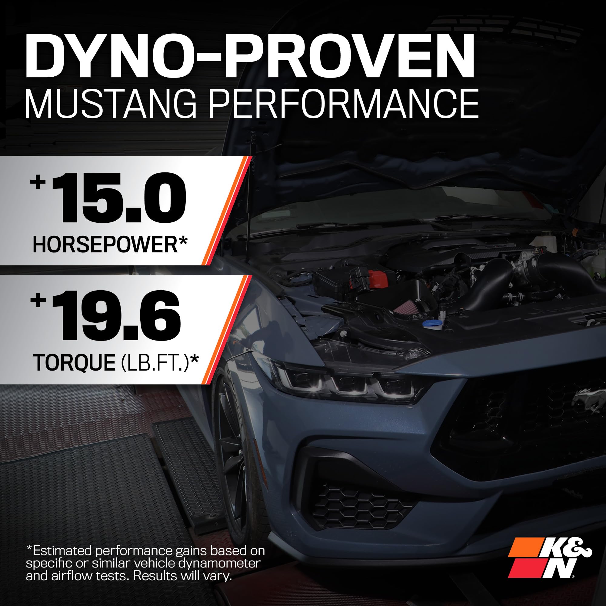 Cold Air Intake System K&N: High-Flow Air Filter, Increase Performance & Acceleration: Compatible with 2024-2025 Ford: Mustang, 63-2626