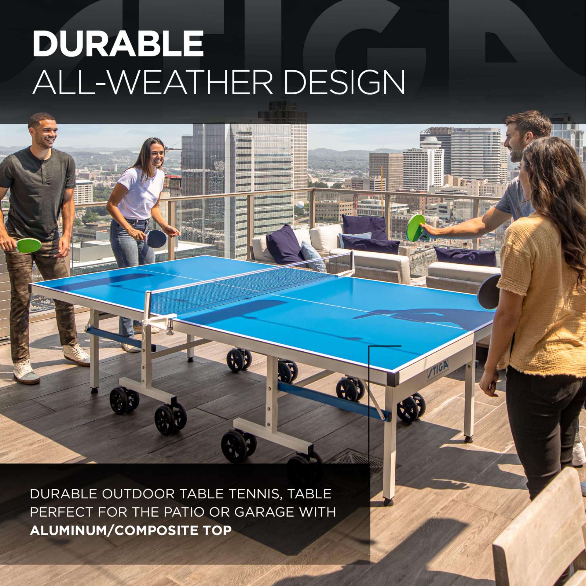 STIGA Professional XTR Outdoor Table Tennis Tables – All Weather Aluminum Waterproof Outdoor or Indoor Design with Net & Post - 10 Minute Easy Assembly Ping Pong Table with Compact Storage