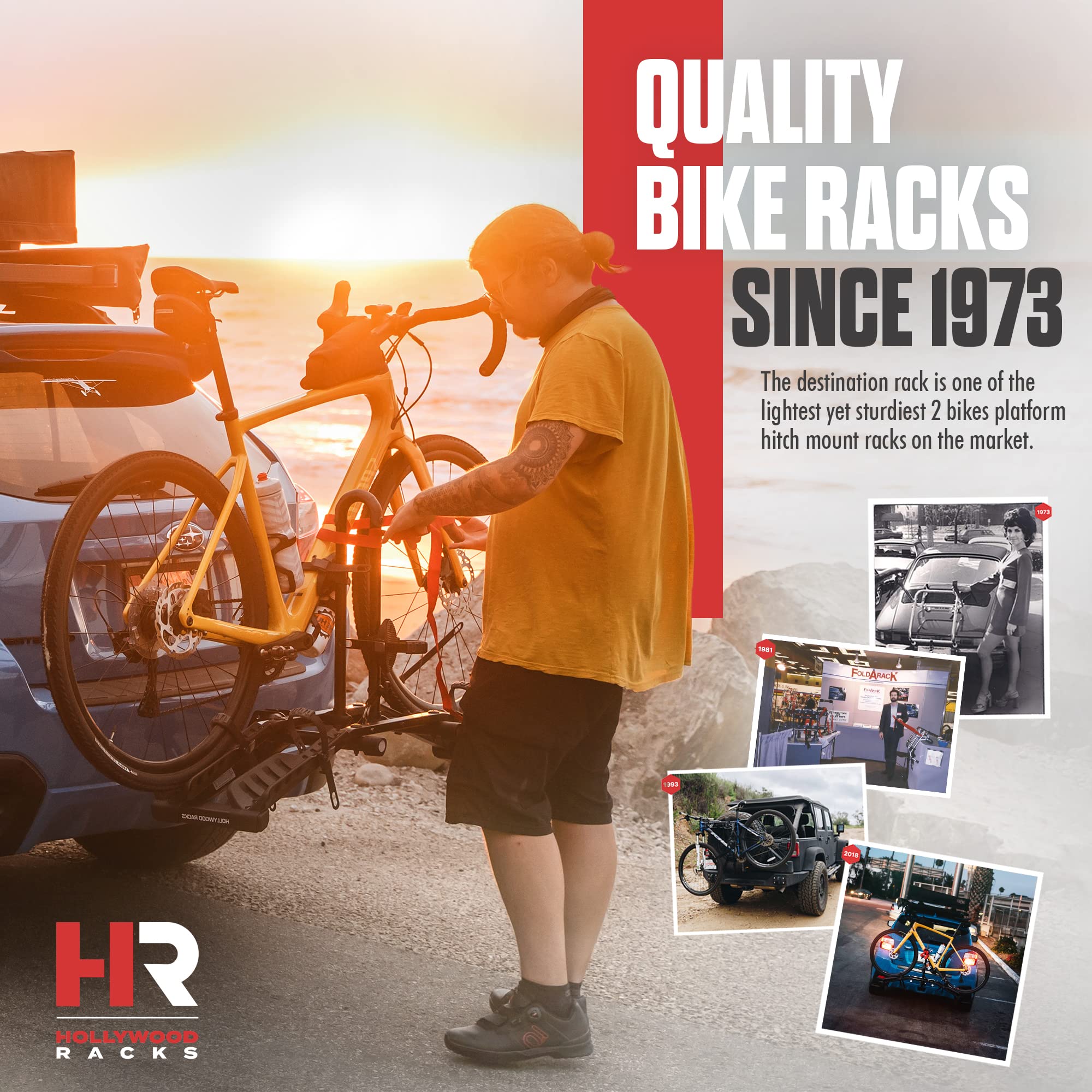 Destination 2 Hollywood Racks Hitch Bike Rack, Transports 2 Bikes up to 35 lbs Each - Lightweight Platform Style Bike Carrier for Car, SUV, or Truck - Secure, Foldable Bicycle Car Racks