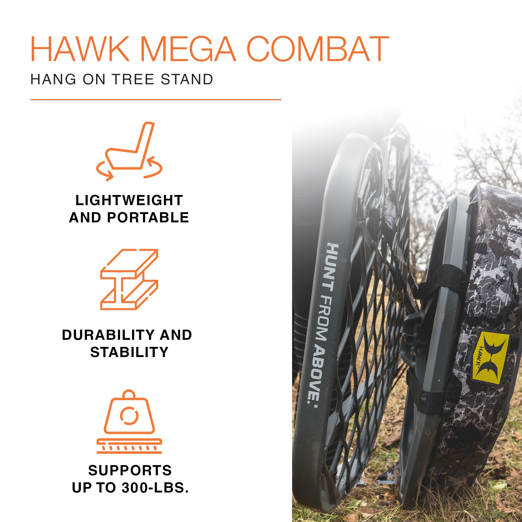 Mega Hawk Combat 1-Piece Hang-On Big Game/Shooting/Hunting Steel Tree Stand with 24"x30" XL Rock-Solid Platform