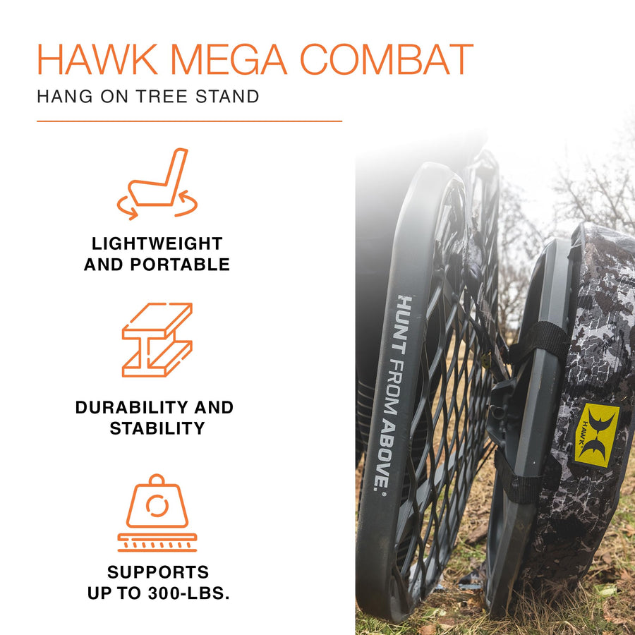 Mega Hawk Combat 1-Piece Hang-On Big Game/Shooting/Hunting Steel Tree Stand with 24"x30" XL Rock-Solid Platform