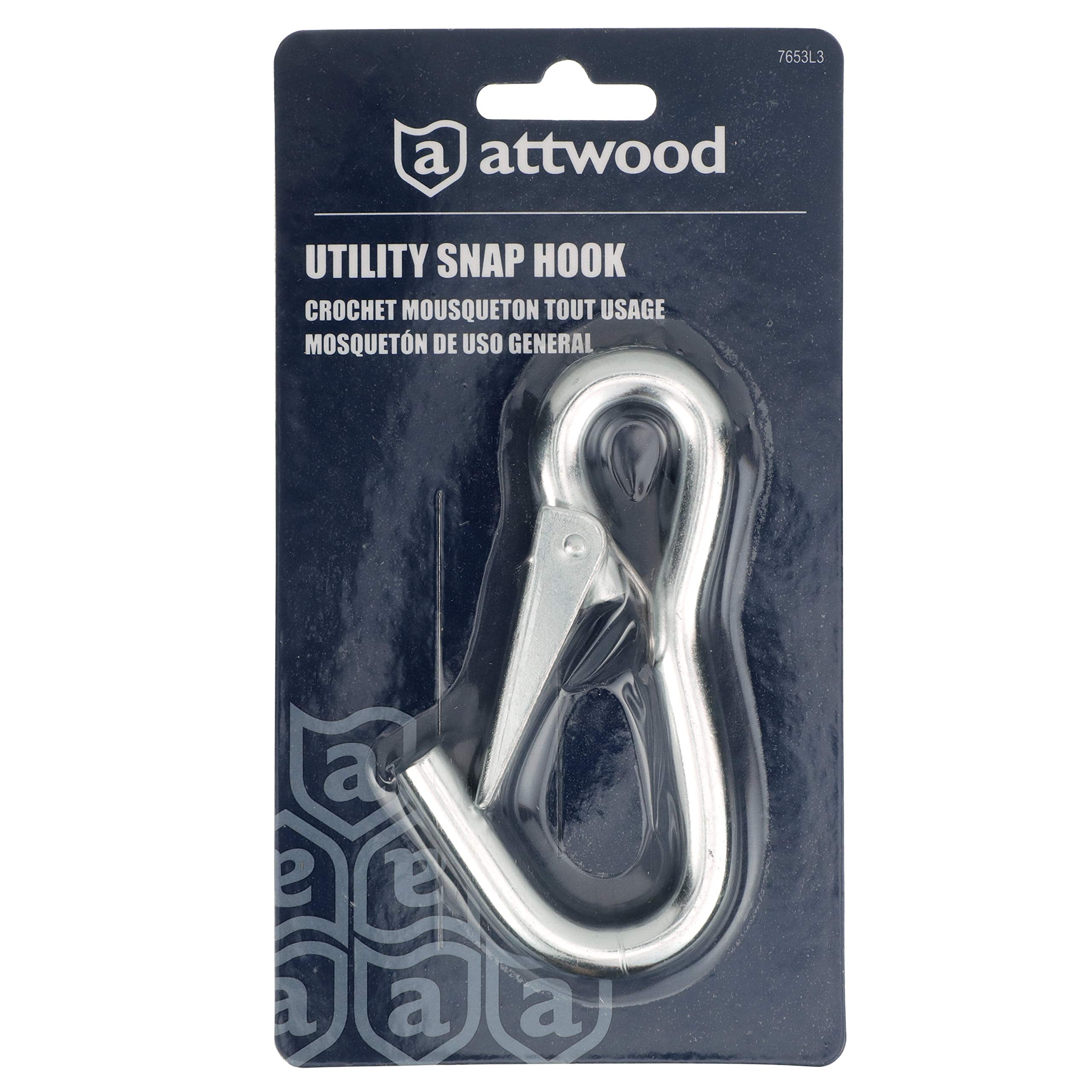 Utility Snap Hook Attwood 7653L3, Zinc-Plated Steel, Spring-Loaded Closure, Light-Duty, 4 Inches Long, ¼-Inch Ring Diameter