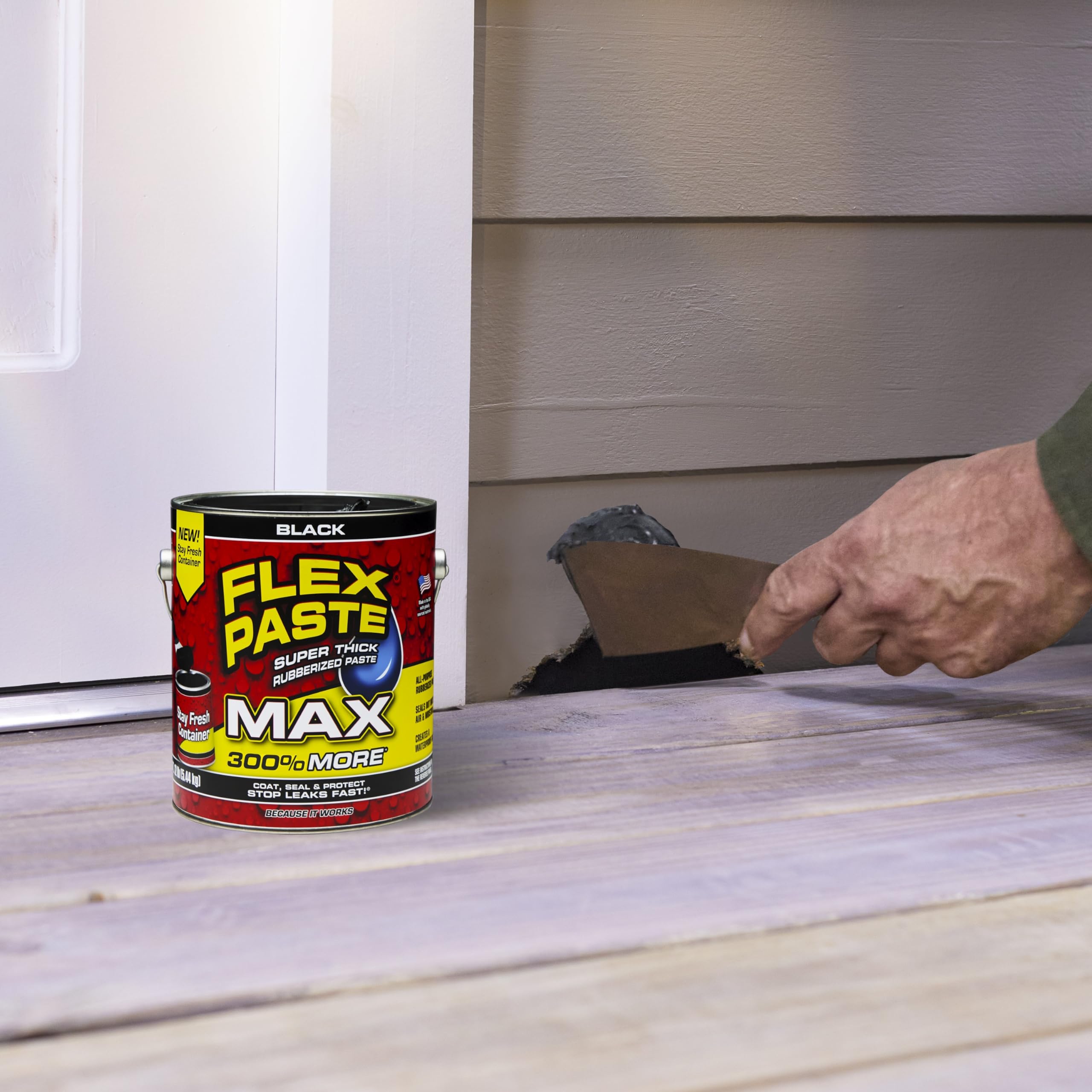 Flex Paste, Waterproof Putty Paintable Sealant, Fill Gaps Cracks Holes - Block Out Water and Air - UV Resistant - Walls, Drywall, EPDM, Concrete, Roof, RV Repairs, Black, MAX