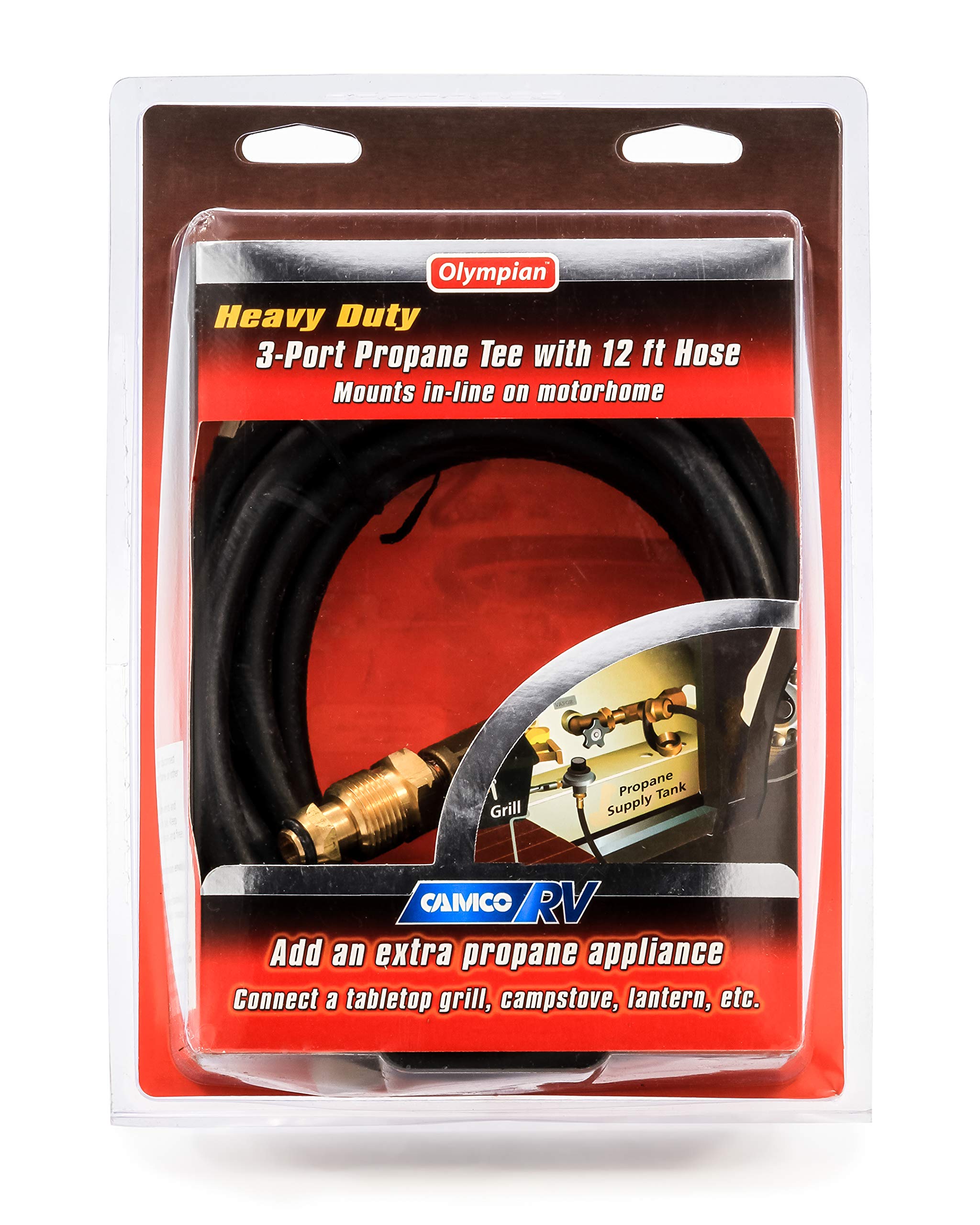 Brass Tee Camco 59103 with 3 Port and 12' Hose Propane