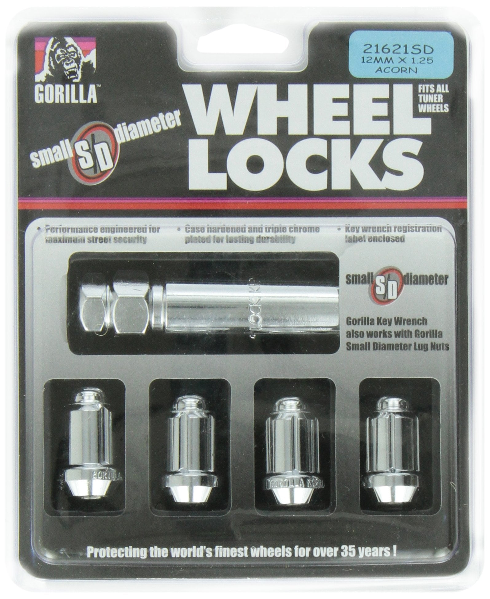 Gorilla 21621SD Automotive Small Diameter Wheel Locks (12mm x 1.25 Thread Size), Pack of 4
