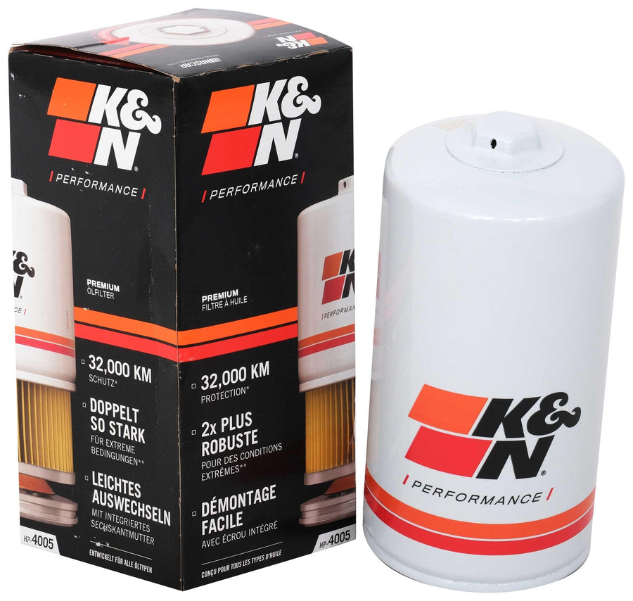K&N Oil Filter Premium: 20,000 Mile Engine Protection with Wrench Off Nut: Compatible with Select 2011-2022 FORD (F250 Super Duty, F350 Super Duty, F450 Super Duty, F550 Super Duty, F650), HP-4005