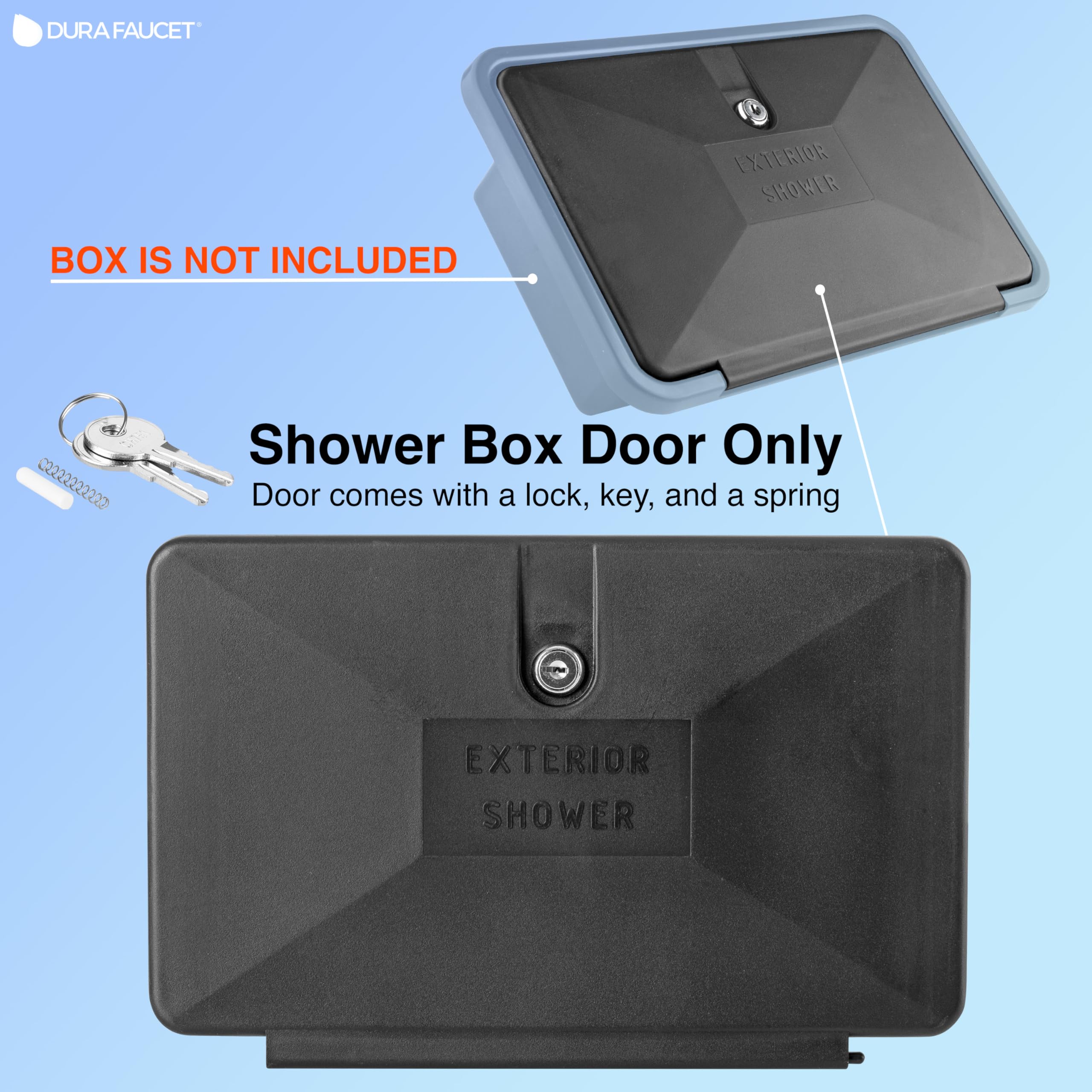 Dura Faucet RV Weatherproof Replacement DF-SA170D-BK Door for Branded Exterior Shower Box Kit - Lockable (Black) - Only Works with Dura Faucet Branded Shower Box Kits