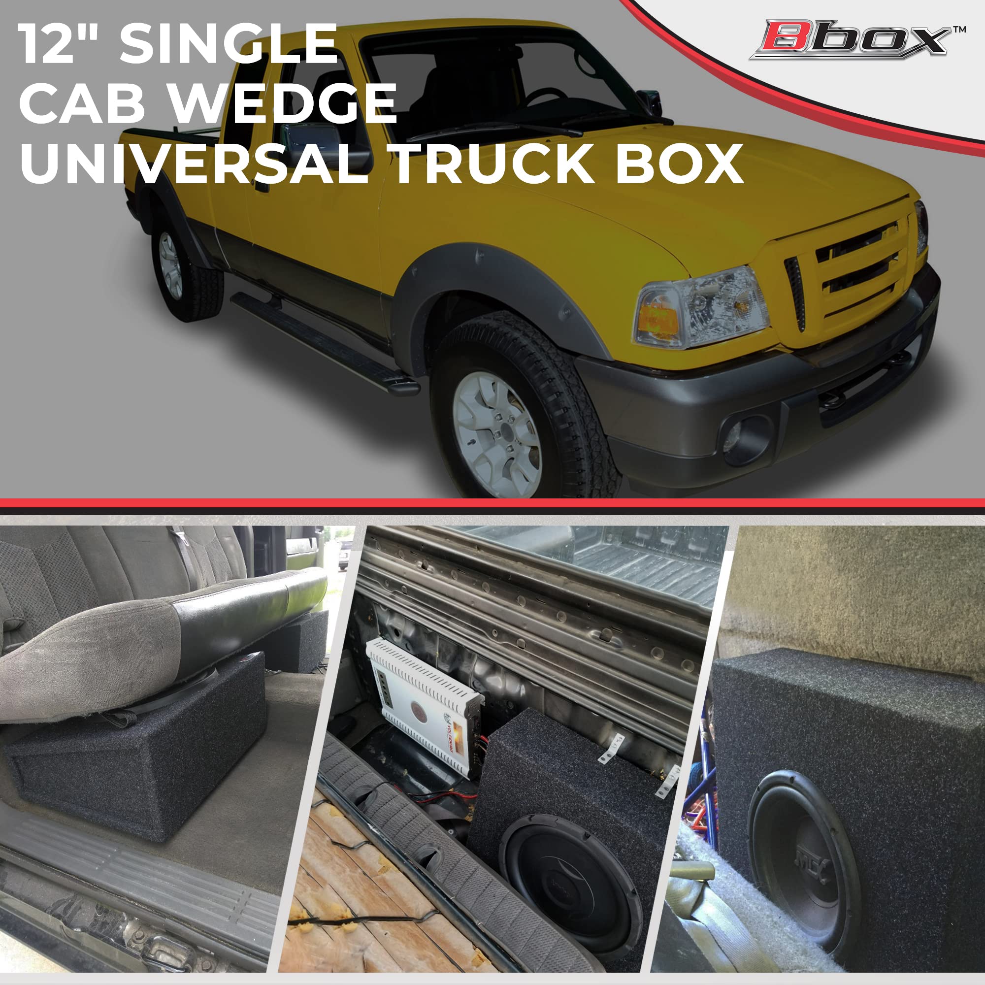 Atrend Single Bbox Sealed 12 Inch Subwoofer Enclosure - Car Subwoofer Boxes & Enclosures - Made in USA Premium Subwoofer Box Improves Audio Quality, Sound & Bass - Nickel Finish Subwoofer Terminals - Black