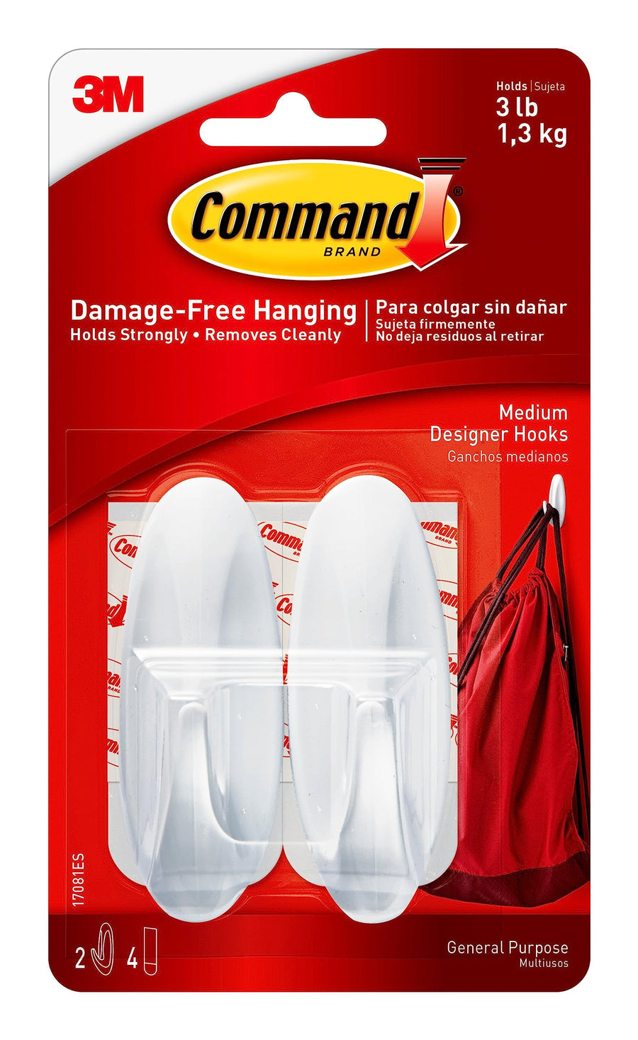 Command Designer Medium Hooks, 2 Hooks and 4 Strips, Damage-Free Hanging Wall Hooks with Adhesive Strips, Adhesive Hooks for Hanging Christmas Decorations, Holds up to 3 lb
