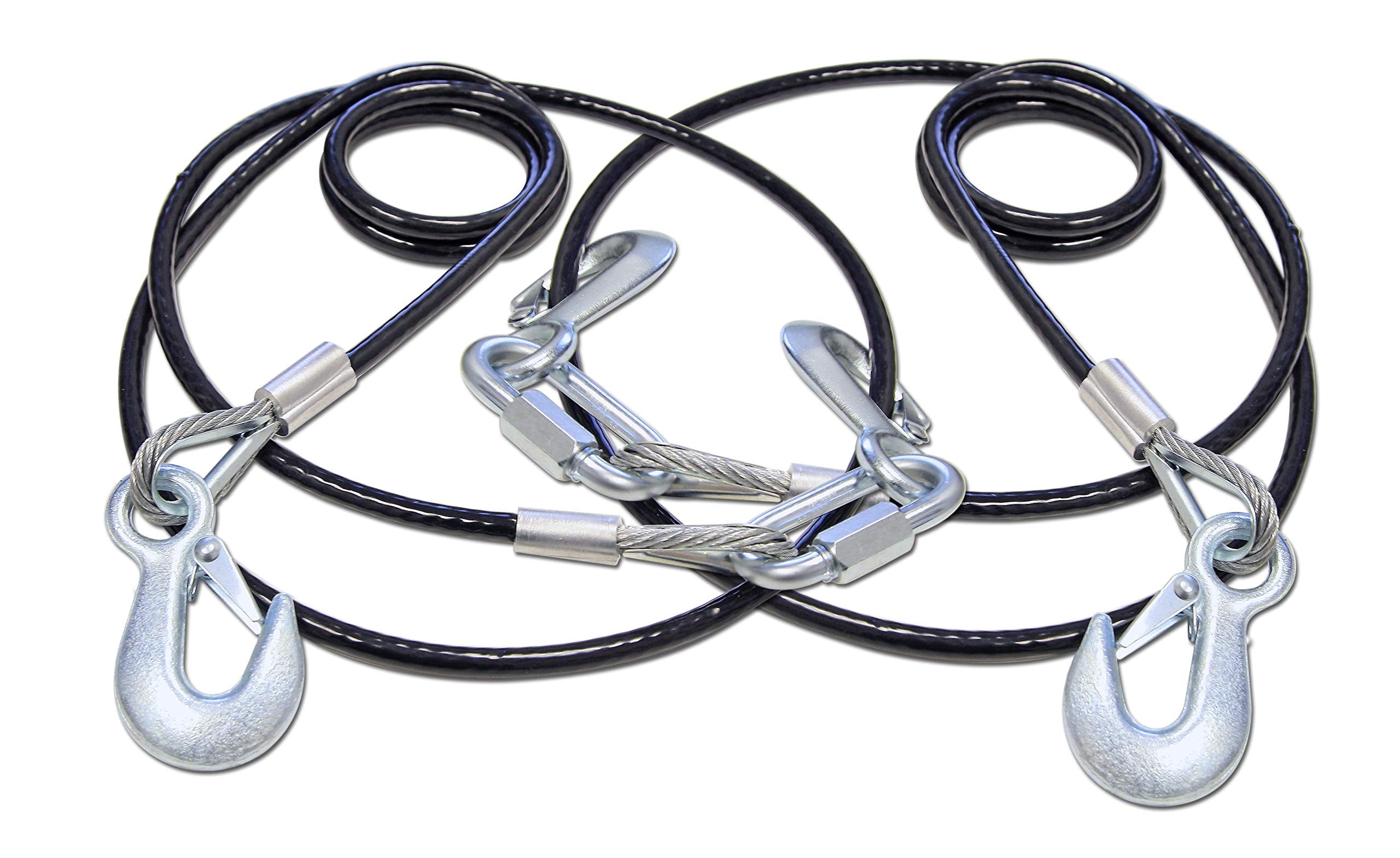 Pair of Roadmaster 674 Coiled Safety Double Hook Cables Compatible with Tow Bars & Towed Vehicles | 80" Long | 10,000 lb Capacity Per Pair | Secure, Heavy-Duty Safety Connection During Towing