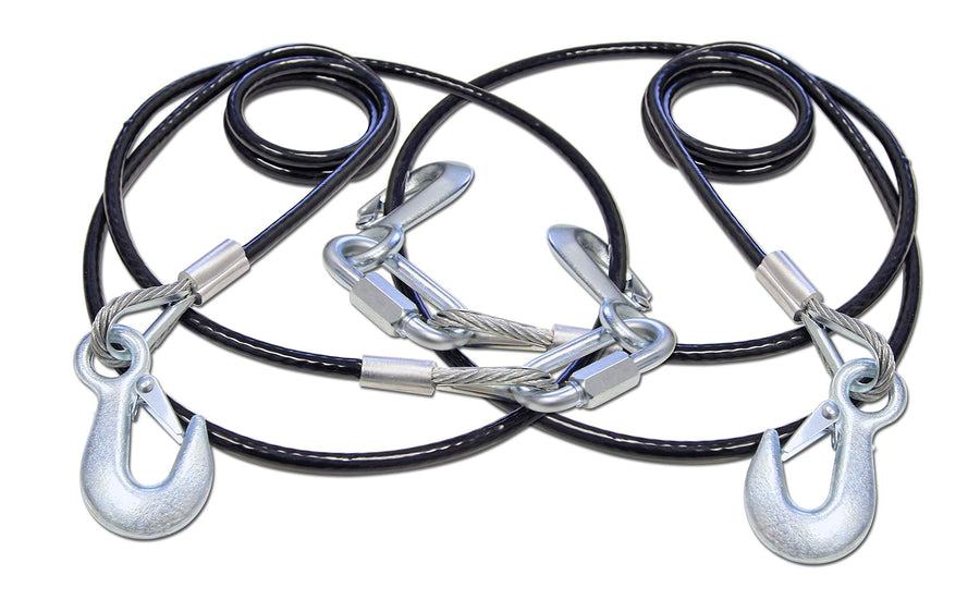 Pair of Roadmaster 674 Coiled Safety Double Hook Cables Compatible with Tow Bars & Towed Vehicles | 80" Long | 10,000 lb Capacity Per Pair | Secure, Heavy-Duty Safety Connection During Towing