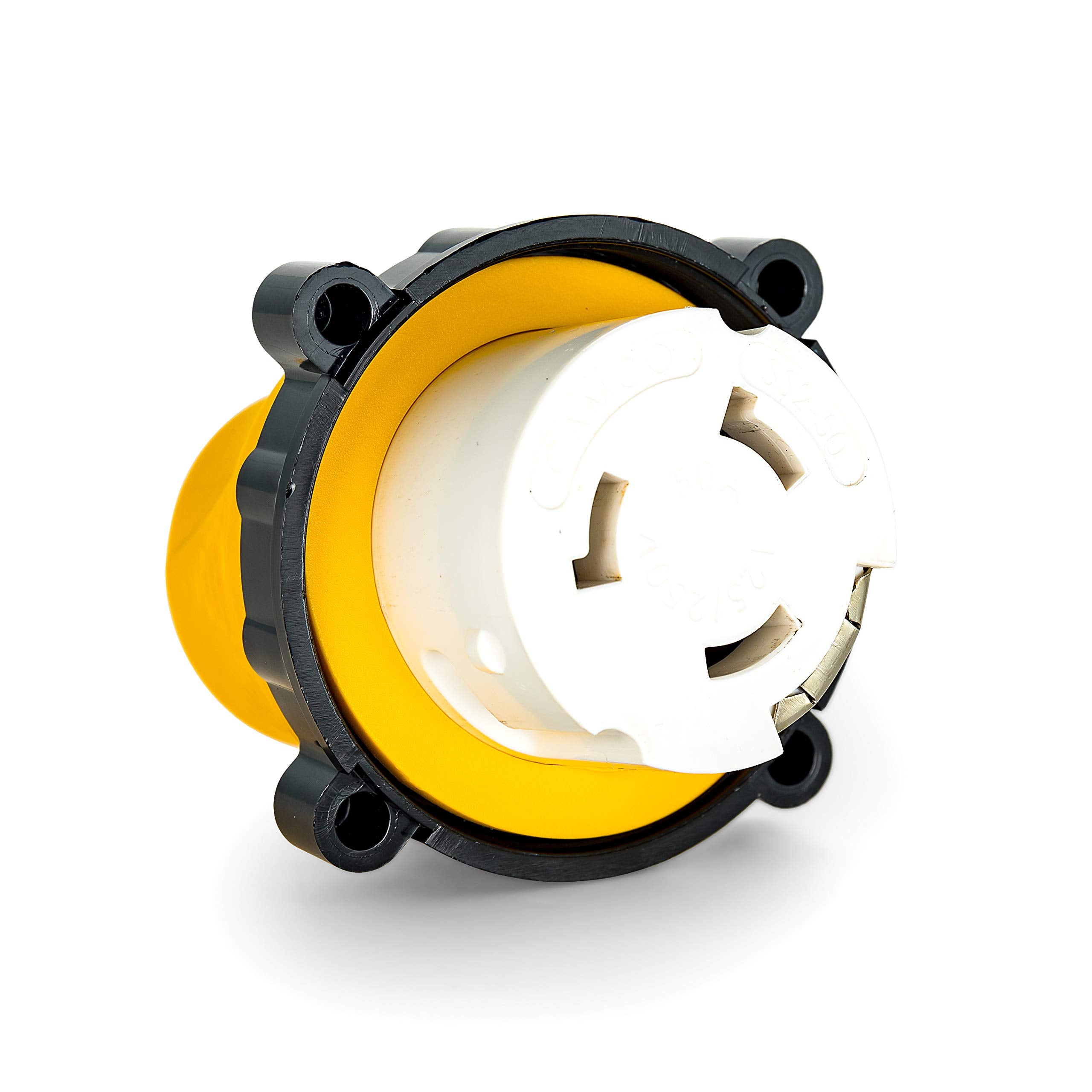 Camco 15A-50A Power Grip RV/Camper Locking Adapter | Compatible with 50-Amp Locking Plugs | Weatherproof Connection | Easy Outlet Removal | 125 Volt / 1875 Watt (55641)