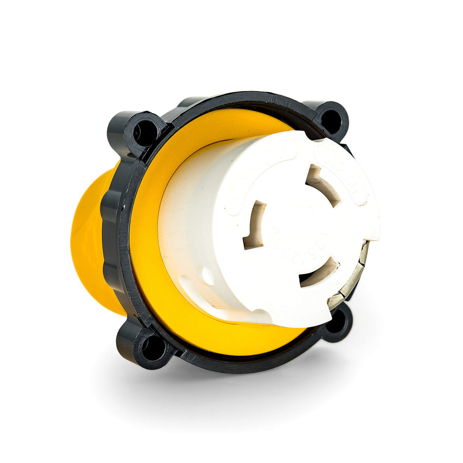 Camco 15A-50A Power Grip RV/Camper Locking Adapter | Compatible with 50-Amp Locking Plugs | Weatherproof Connection | Easy Outlet Removal | 125 Volt / 1875 Watt (55641)